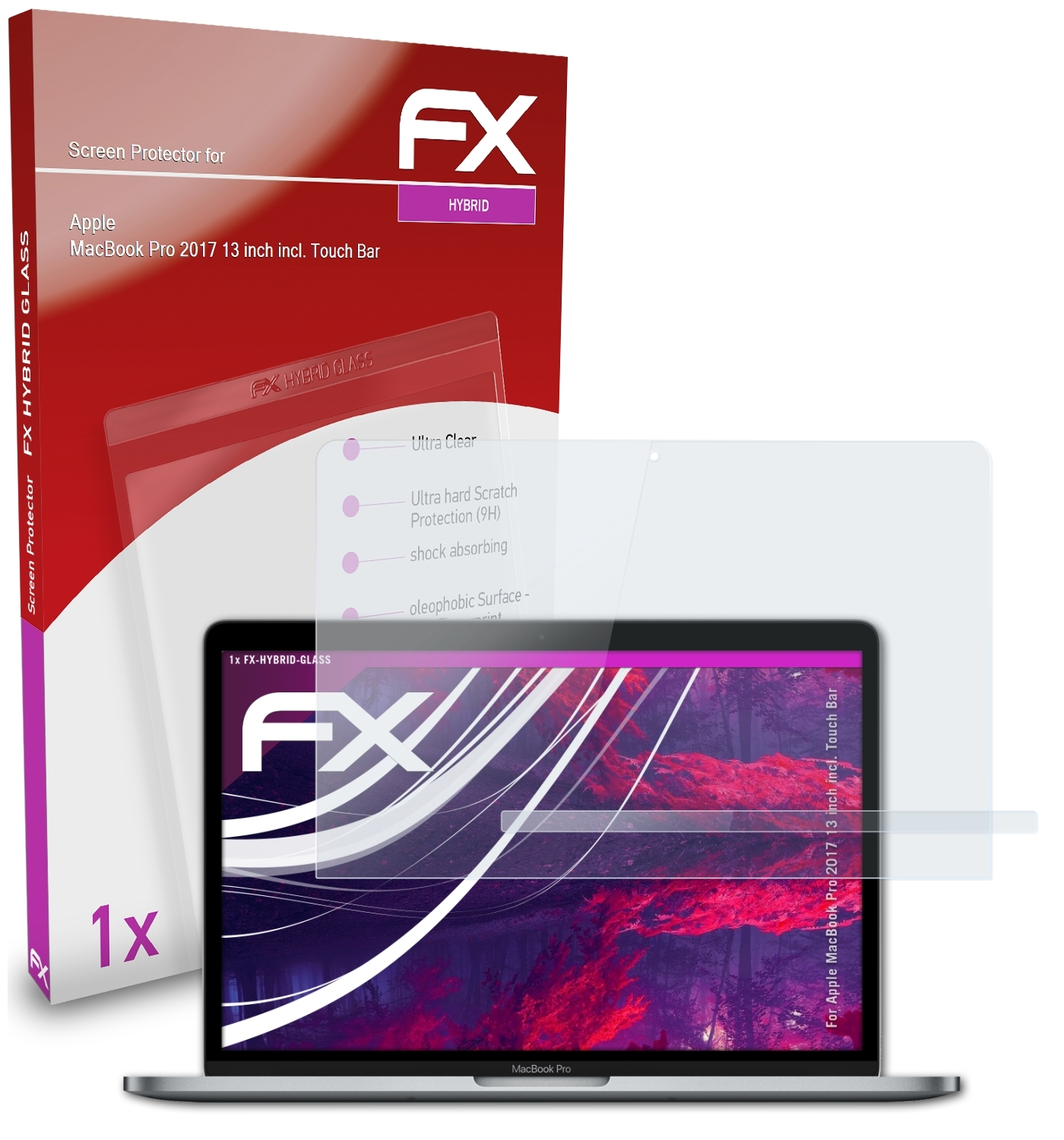 ATFOLIX FX-Hybrid-Glass Schutzglas(für Apple 2017 13 MacBook (incl. Bar)) Pro Touch inch