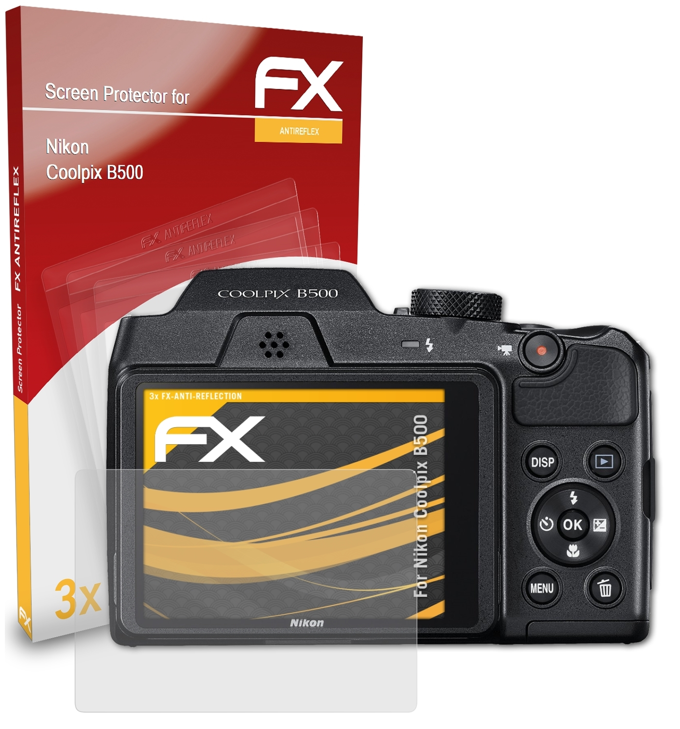 ATFOLIX Nikon B500) Displayschutz(für 3x Coolpix FX-Antireflex