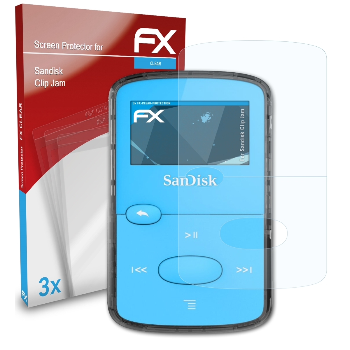ATFOLIX 3x FX-Clear Displayschutz(für Jam) Clip Sandisk