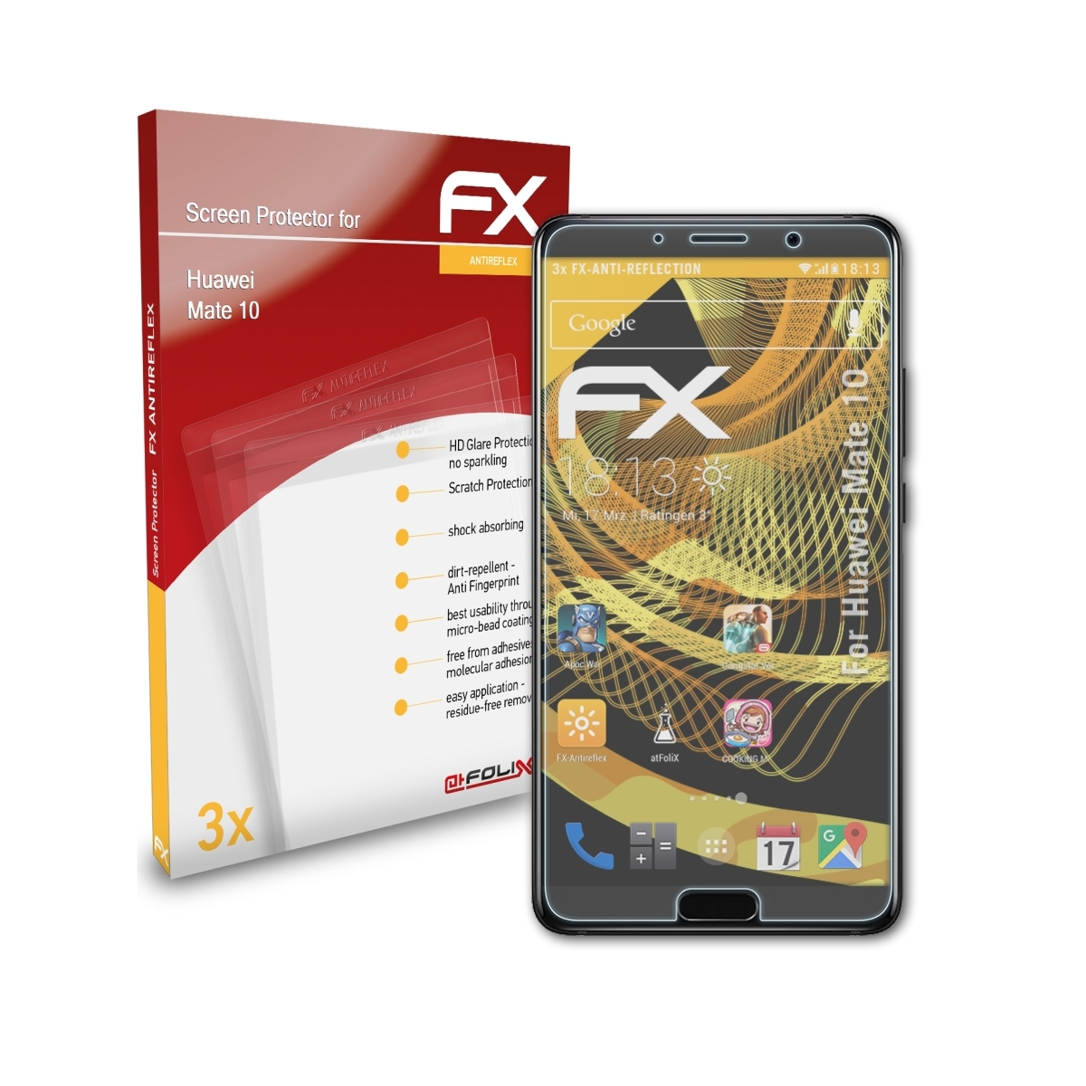 3x 10) Displayschutz(für FX-Antireflex Huawei Mate ATFOLIX