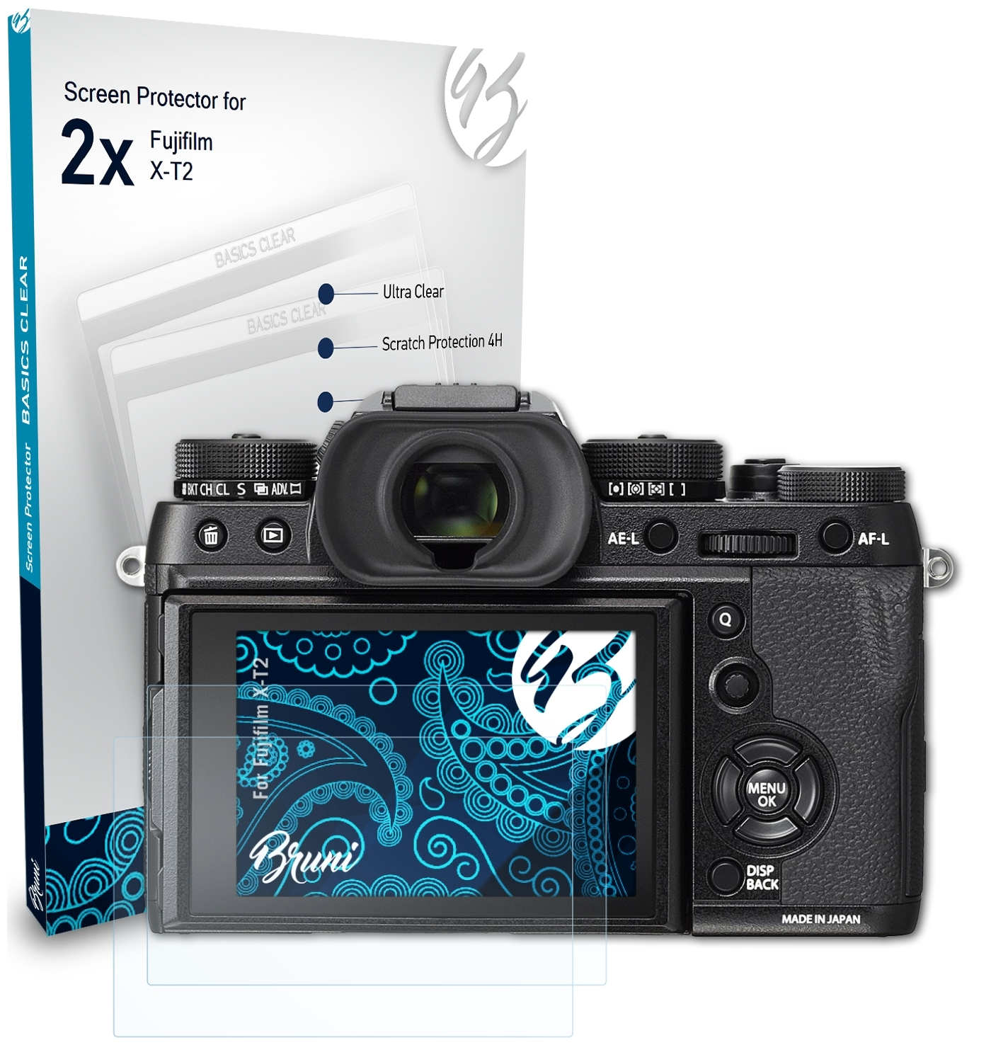 2x X-T2) Schutzfolie(für Fujifilm BRUNI Basics-Clear