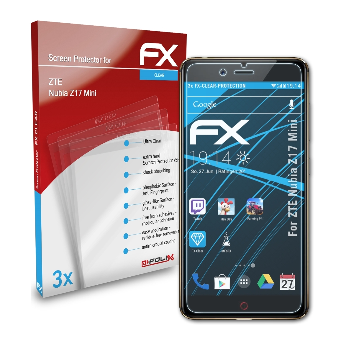 3x FX-Clear Displayschutz(für Nubia ZTE Z17 Mini) ATFOLIX