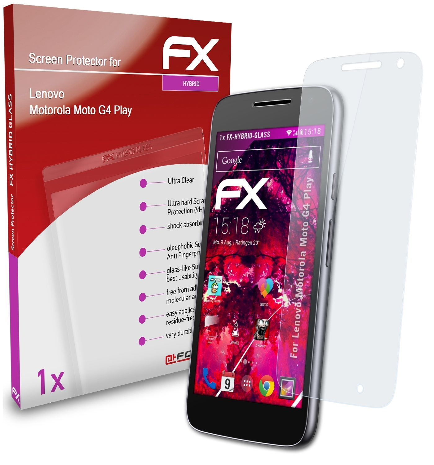 ATFOLIX FX-Hybrid-Glass Schutzglas(für Lenovo G4 Moto Motorola Play)