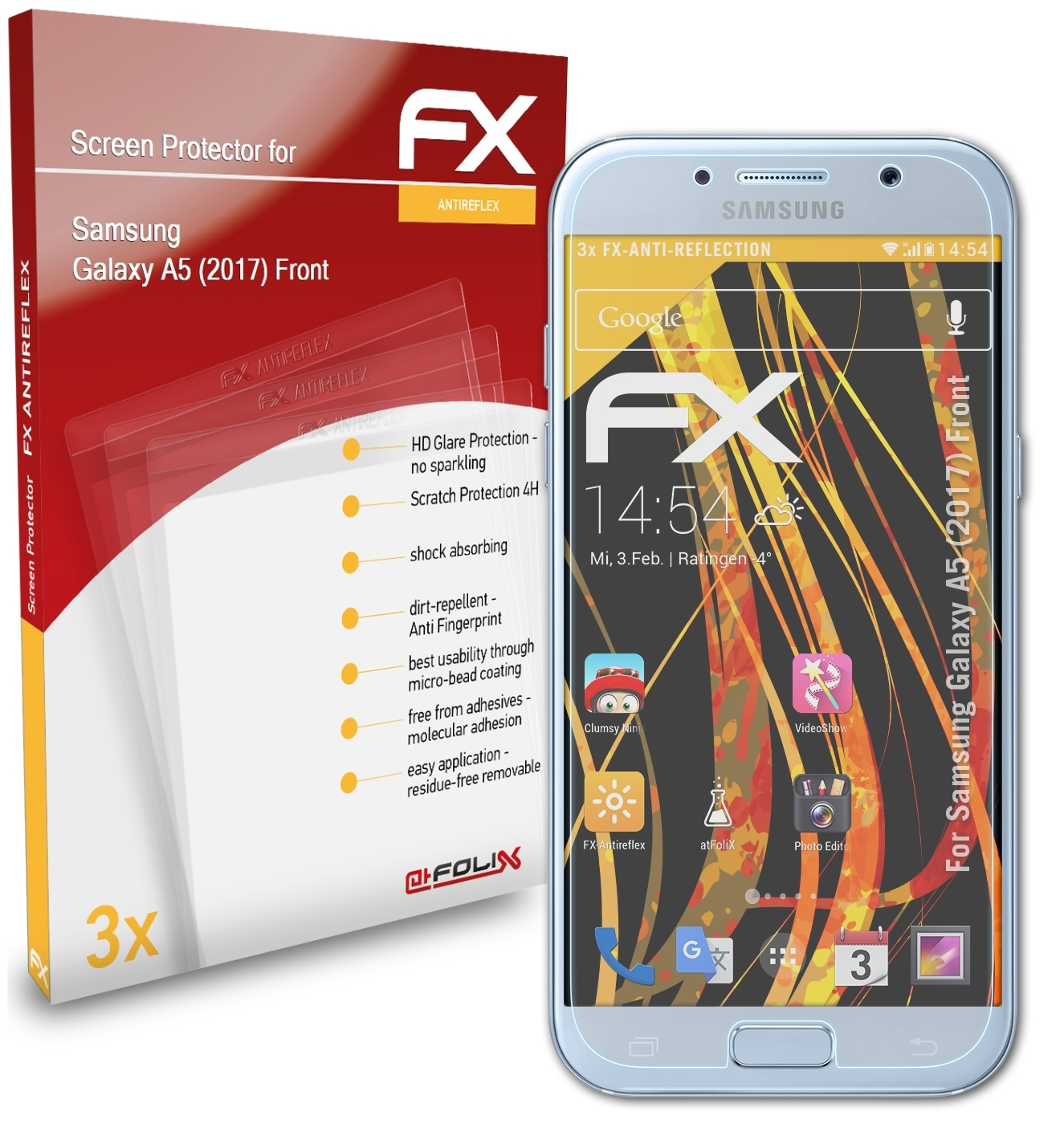 (2017) A5 Displayschutz(für Galaxy 3x ATFOLIX FX-Antireflex Samsung Front)