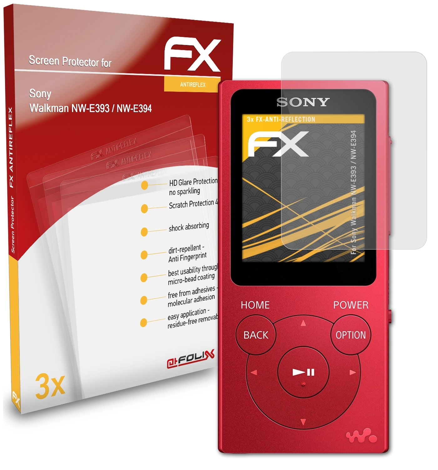 Sony Displayschutz(für / NW-E393 FX-Antireflex 3x ATFOLIX Walkman NW-E394)