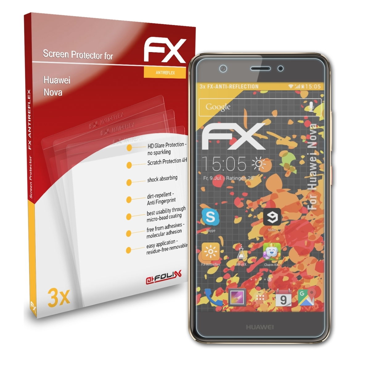 ATFOLIX 3x FX-Antireflex Nova) Displayschutz(für Huawei