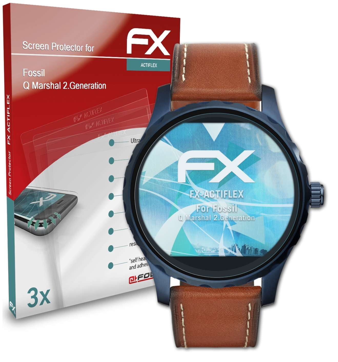 ATFOLIX 3x Fossil Displayschutz(für FX-ActiFleX Marshal (2.Generation)) Q
