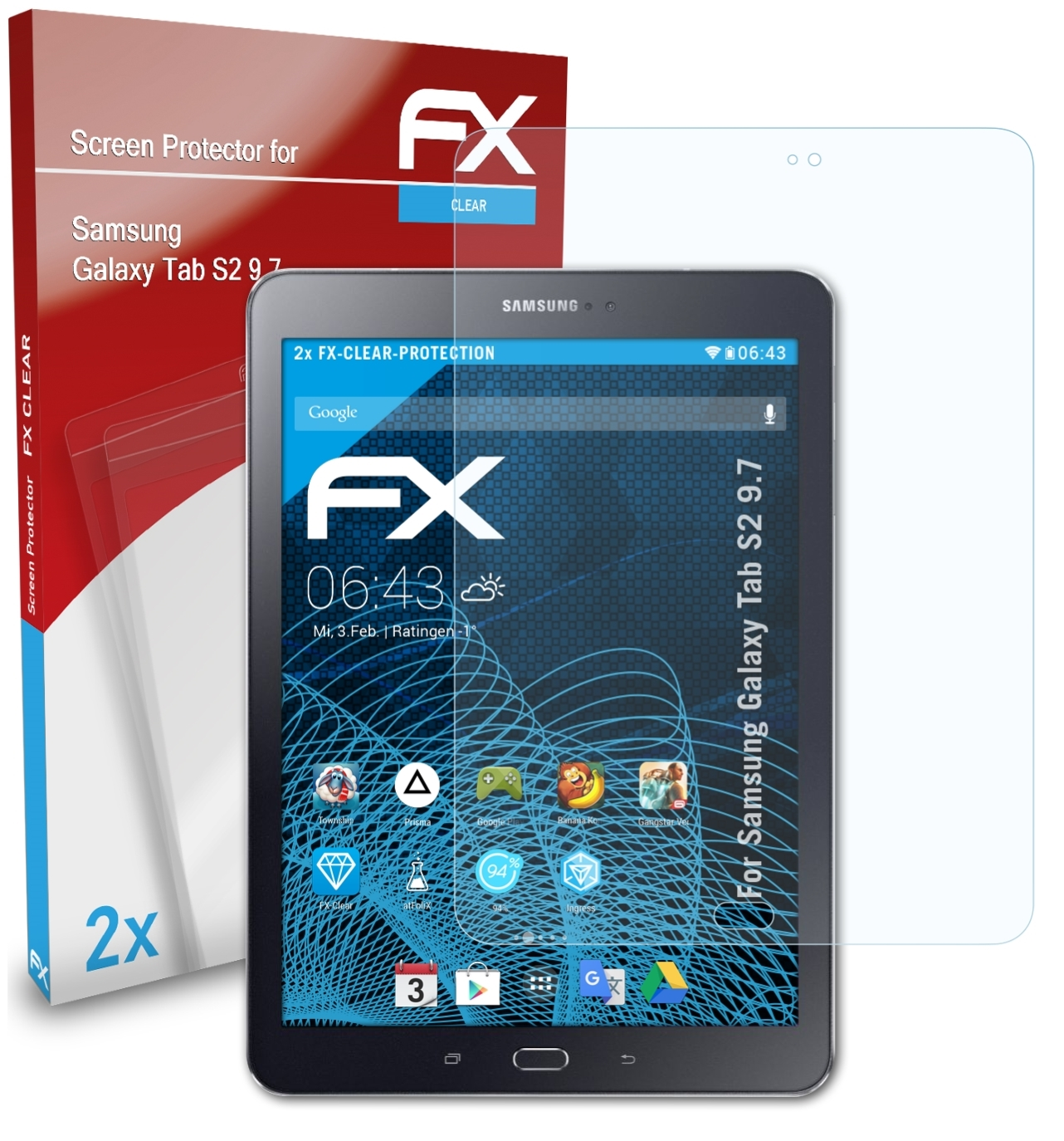 ATFOLIX 2x FX-Clear Samsung Galaxy Displayschutz(für S2 9.7) Tab