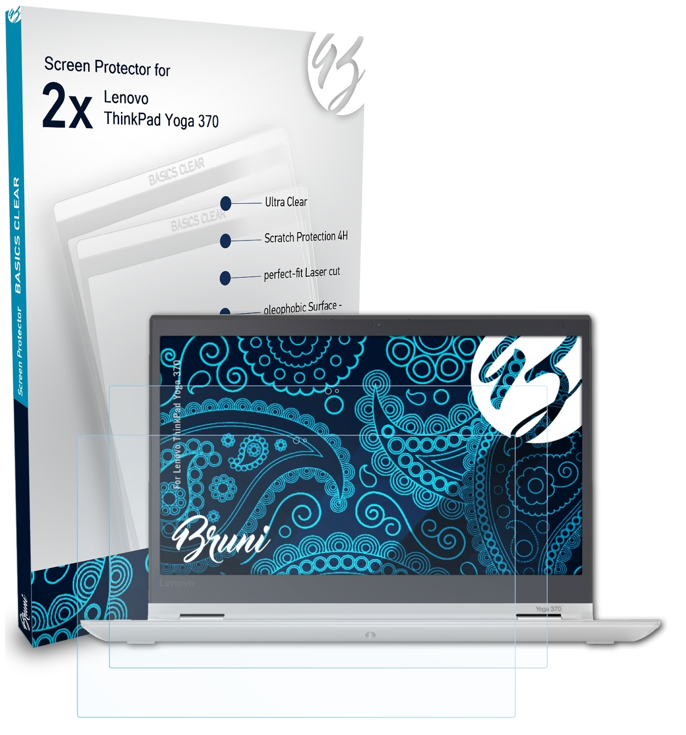BRUNI 2x Basics-Clear Schutzfolie(für Lenovo ThinkPad Yoga 370)
