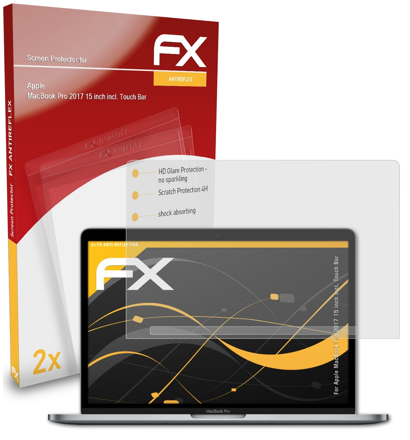 ATFOLIX 2x Touch inch (incl. Bar)) Apple Displayschutz(für FX-Antireflex 15 2017 MacBook Pro