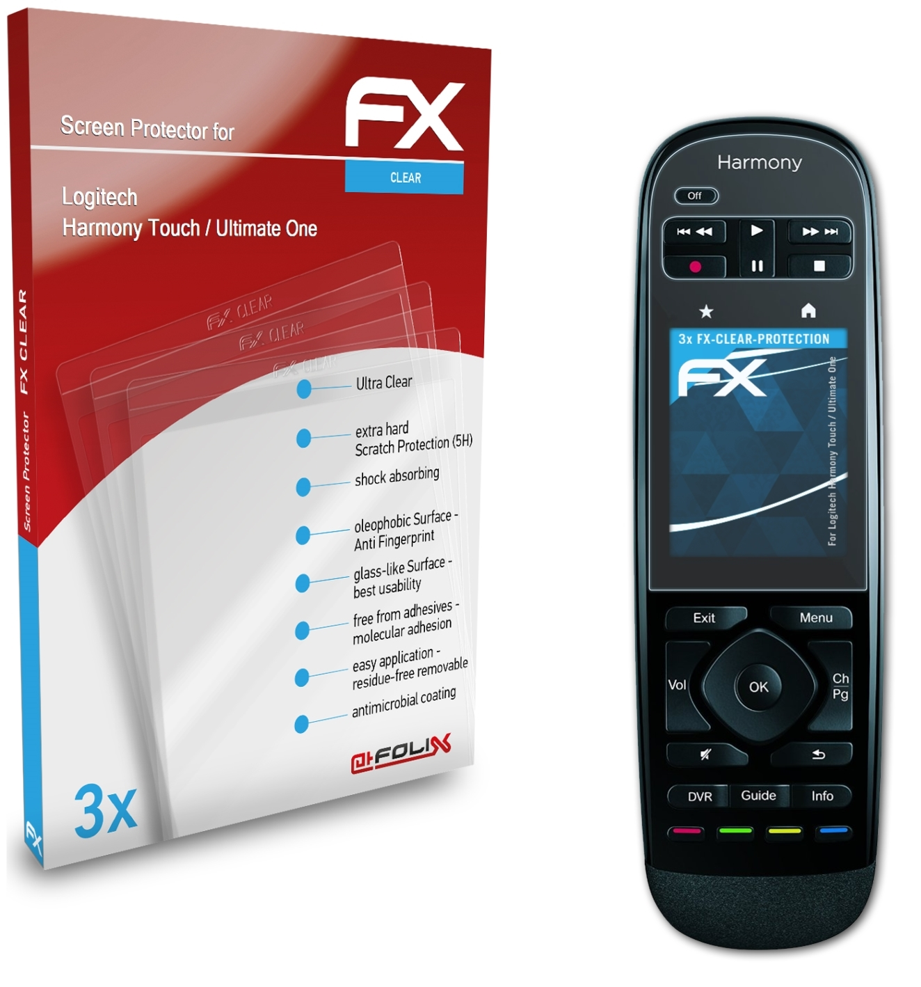 ATFOLIX 3x FX-Clear Displayschutz(für Logitech Harmony Ultimate One) / Touch