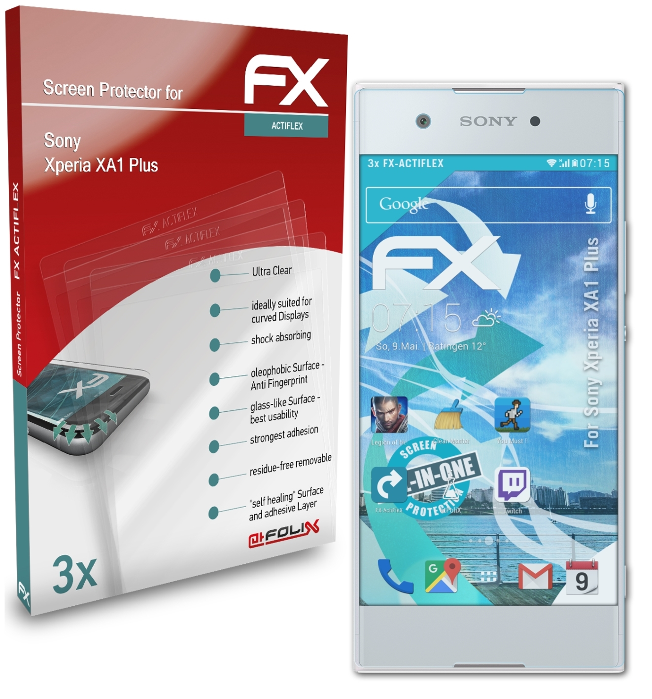 3x Xperia Plus) Displayschutz(für ATFOLIX Sony FX-ActiFleX XA1