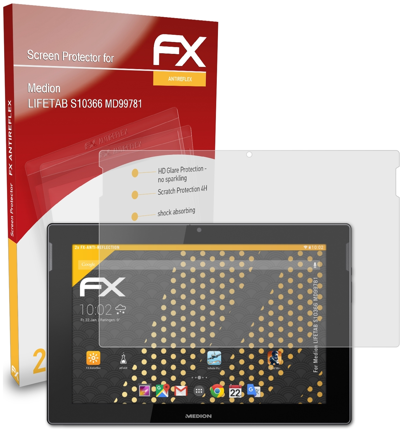 ATFOLIX 2x FX-Antireflex Displayschutz(für Medion (MD99781)) S10366 LIFETAB