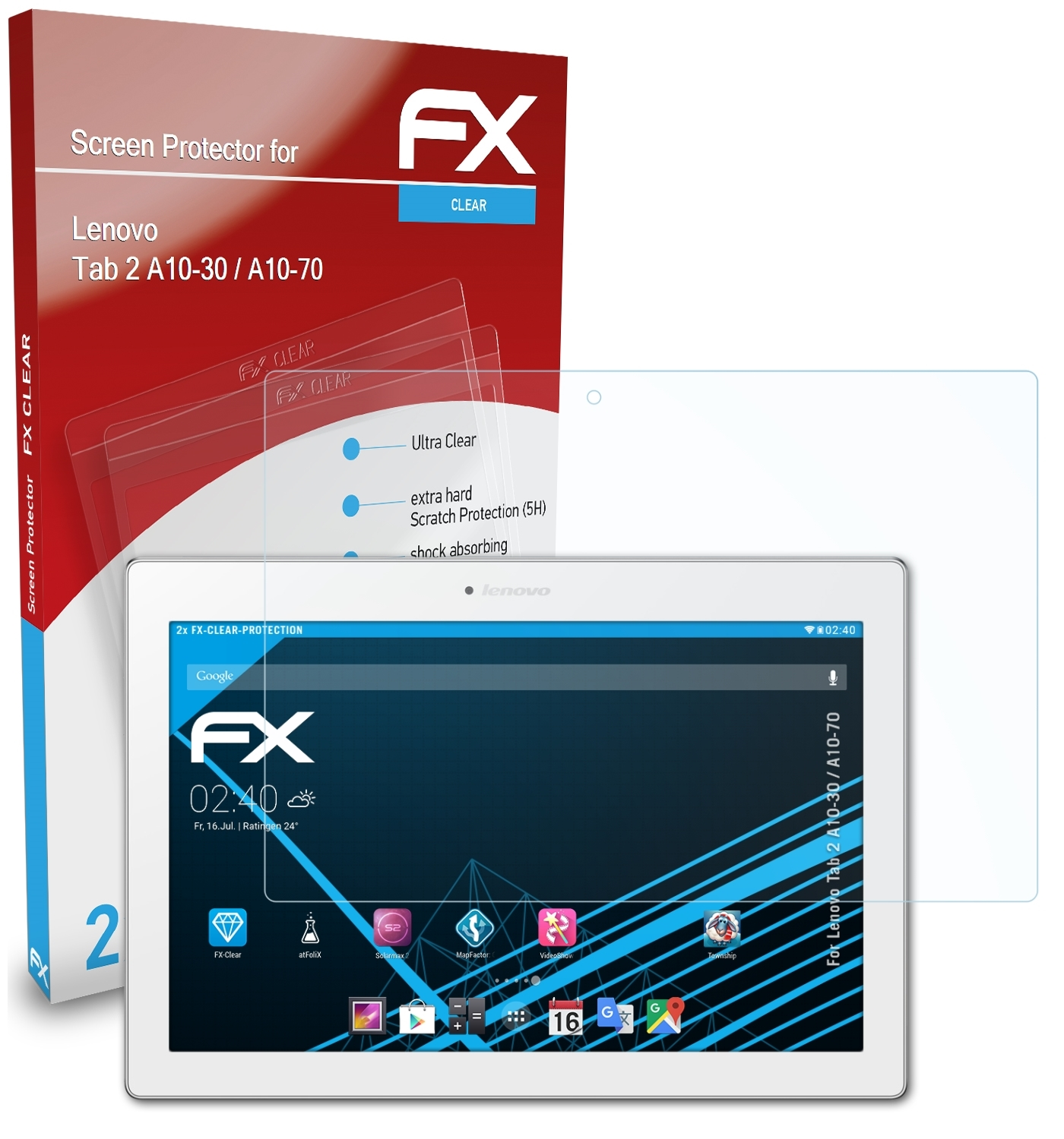 ATFOLIX Displayschutz(für A10-30 / Tab FX-Clear 2x A10-70) 2 Lenovo