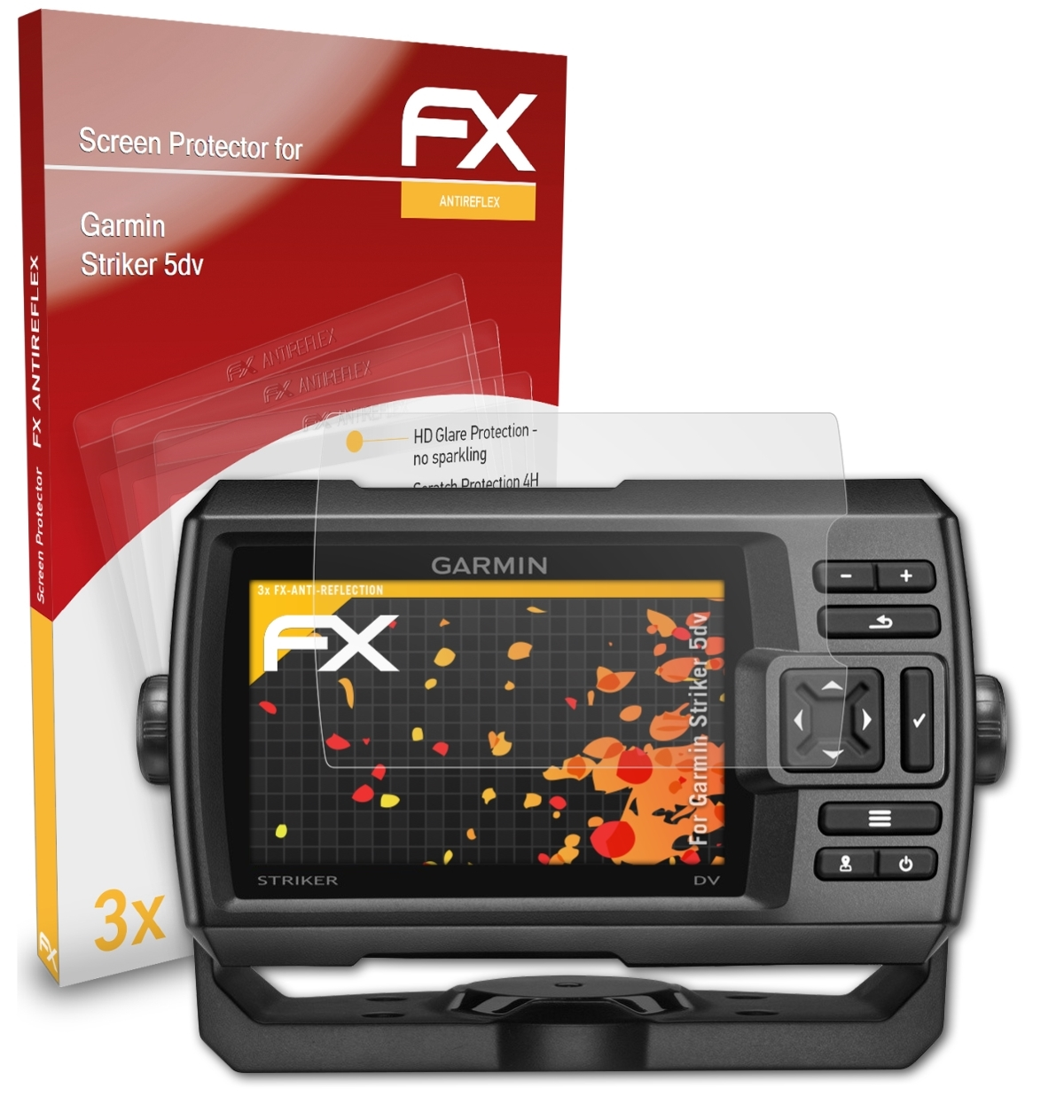 ATFOLIX 3x FX-Antireflex Displayschutz(für Garmin Striker 5dv)