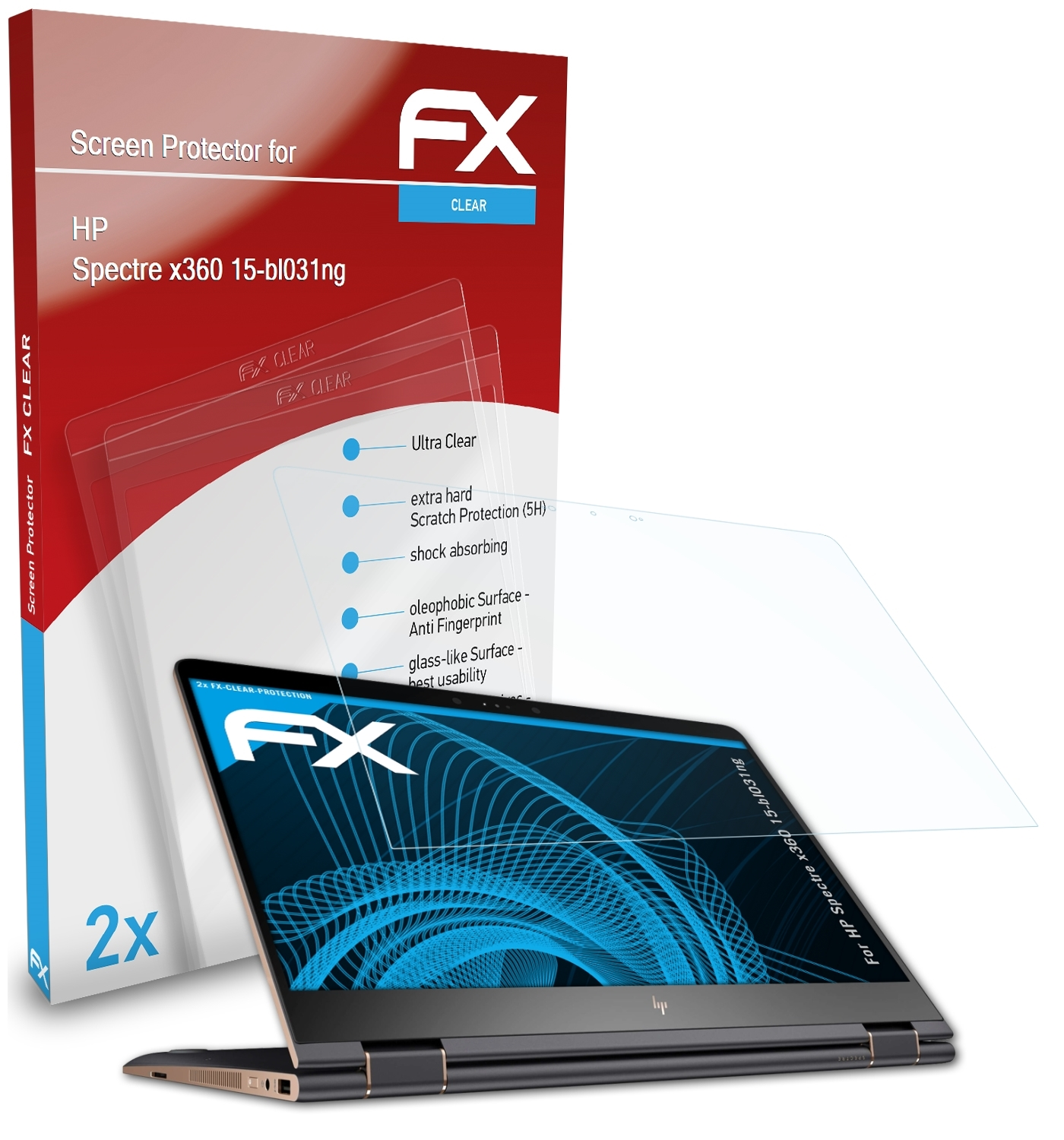 HP Spectre 15-bl031ng) 2x x360 ATFOLIX Displayschutz(für FX-Clear