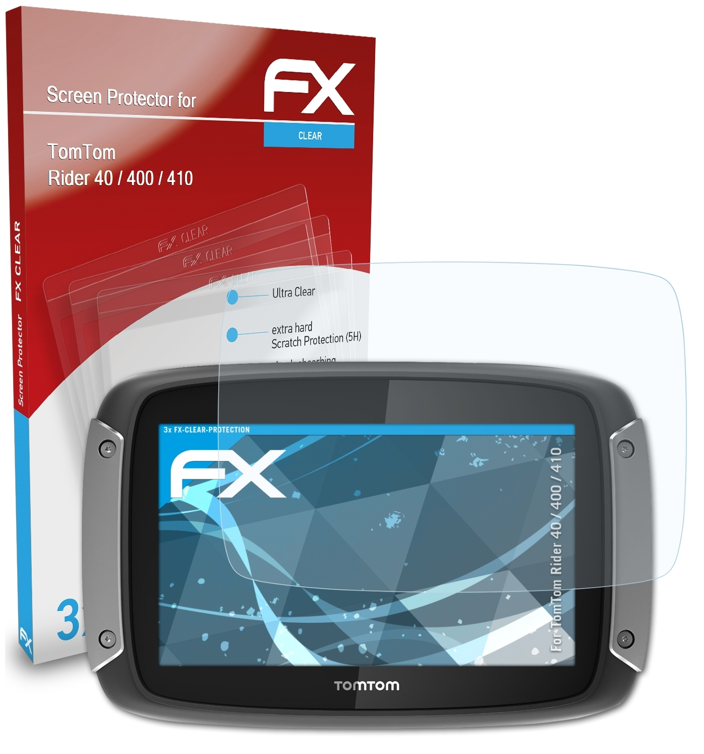Rider / 400 FX-Clear / ATFOLIX TomTom Displayschutz(für 40 3x 410)