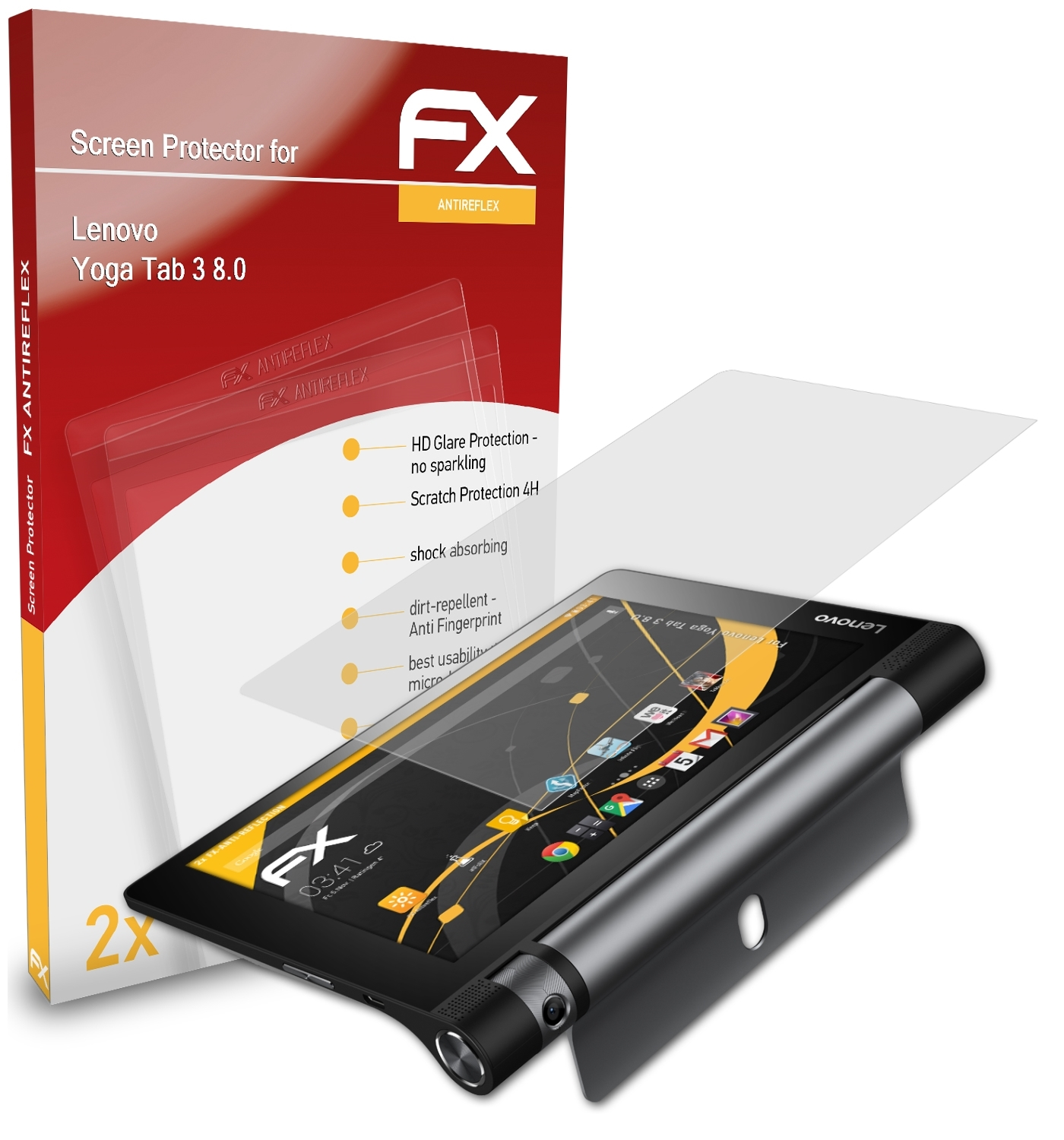 ATFOLIX 8.0) Lenovo Tab 2x FX-Antireflex Yoga Displayschutz(für 3
