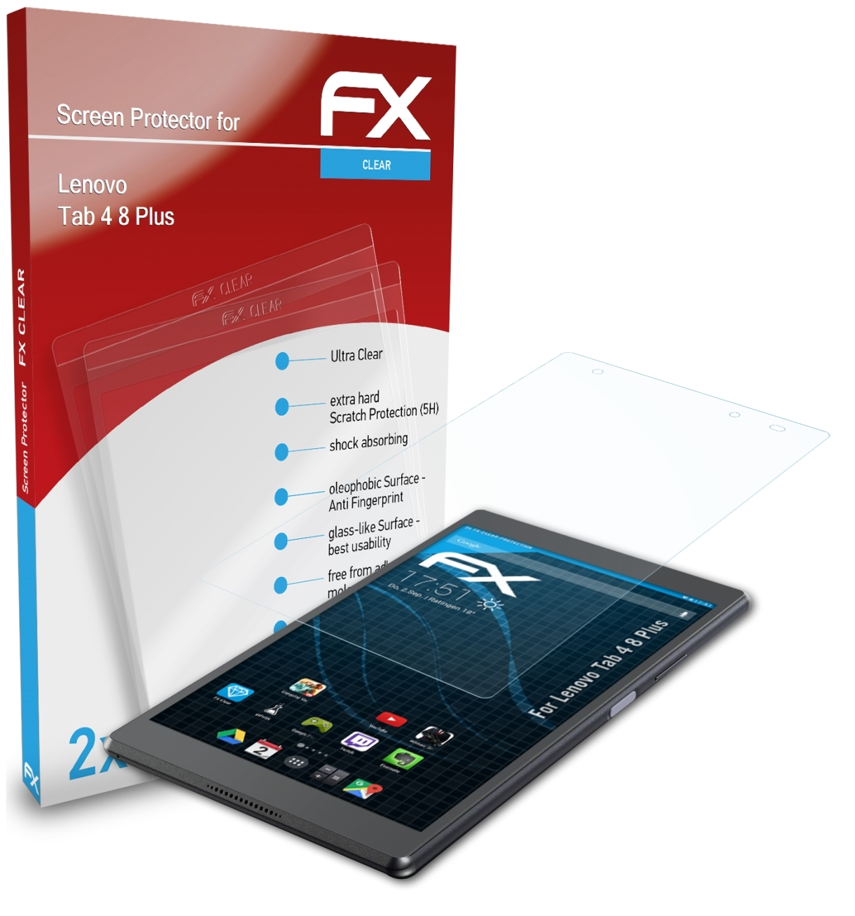 Plus) 2x 8 ATFOLIX Lenovo Displayschutz(für 4 Tab FX-Clear