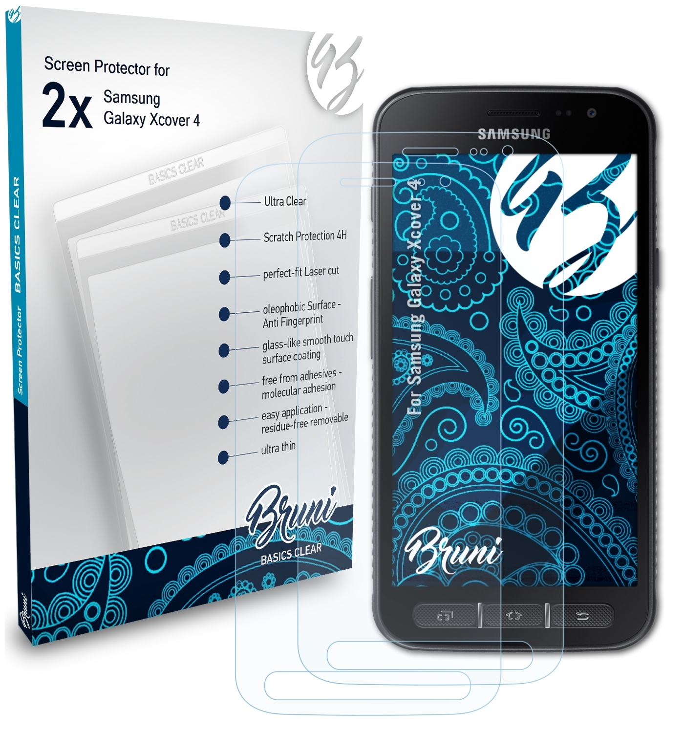 BRUNI 2x Galaxy 4) Xcover Samsung Schutzfolie(für Basics-Clear