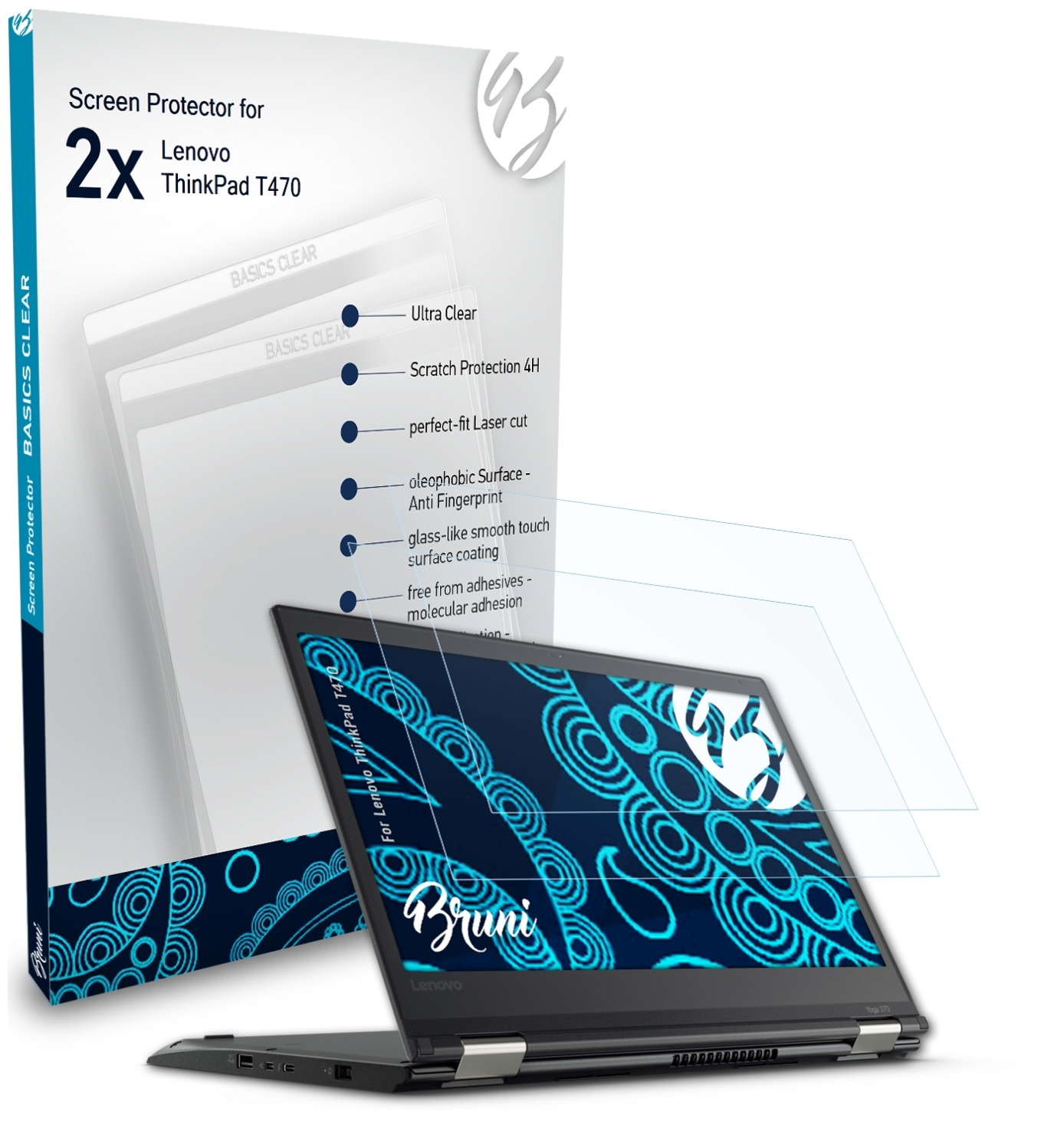 BRUNI 2x Basics-Clear Lenovo T470) Schutzfolie(für ThinkPad