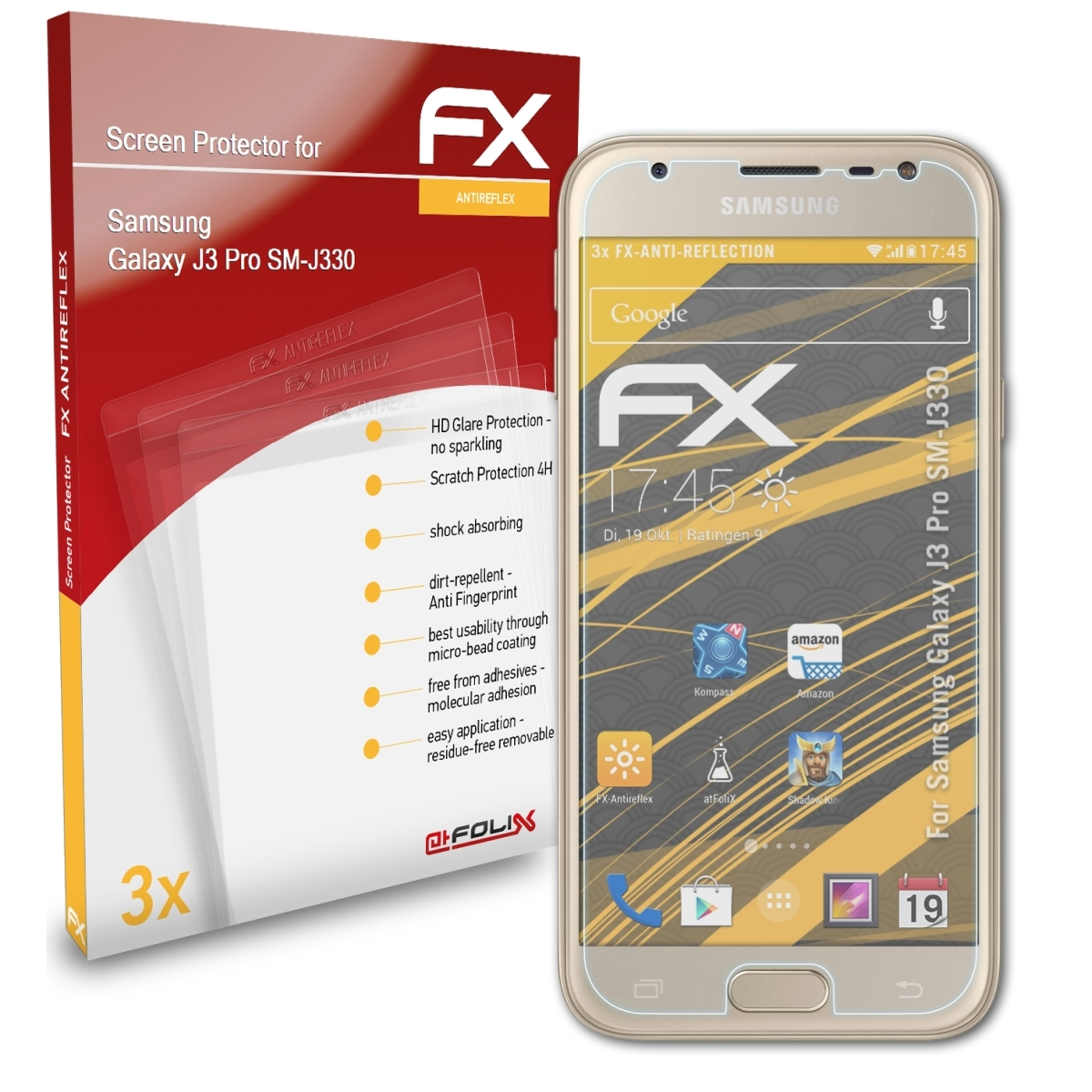(SM-J330)) Samsung FX-Antireflex 3x Displayschutz(für ATFOLIX Galaxy J3 Pro