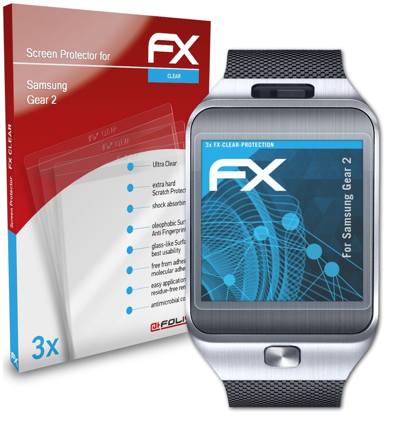Samsung FX-Clear ATFOLIX 3x 2) Displayschutz(für Gear