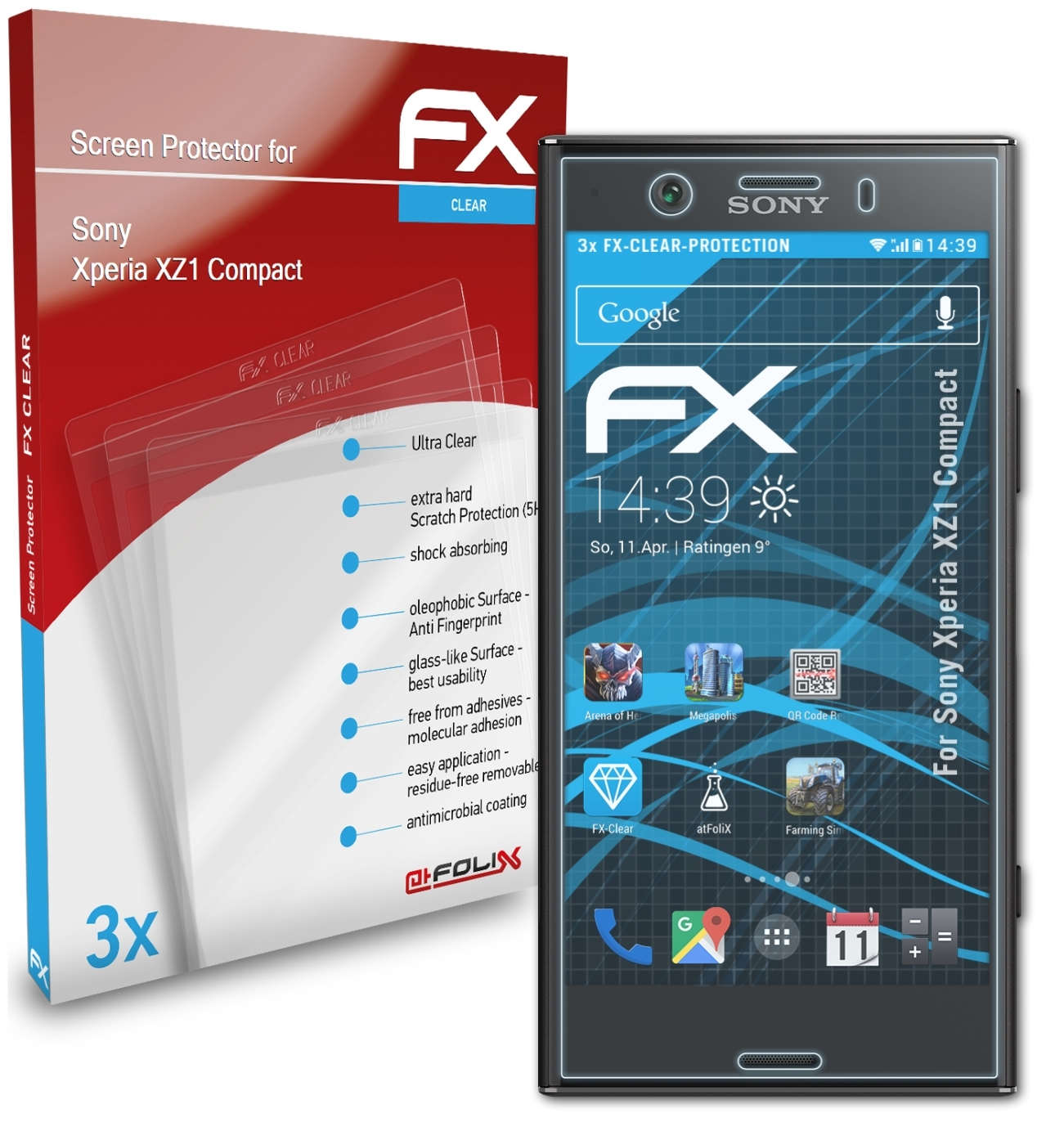 Displayschutz(für XZ1 Sony ATFOLIX Xperia FX-Clear 3x Compact)