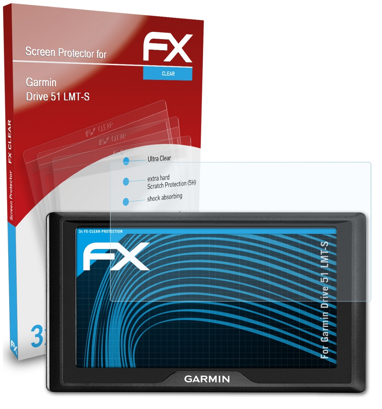 ATFOLIX 3x FX-Clear 51 Displayschutz(für Drive LMT-S) Garmin