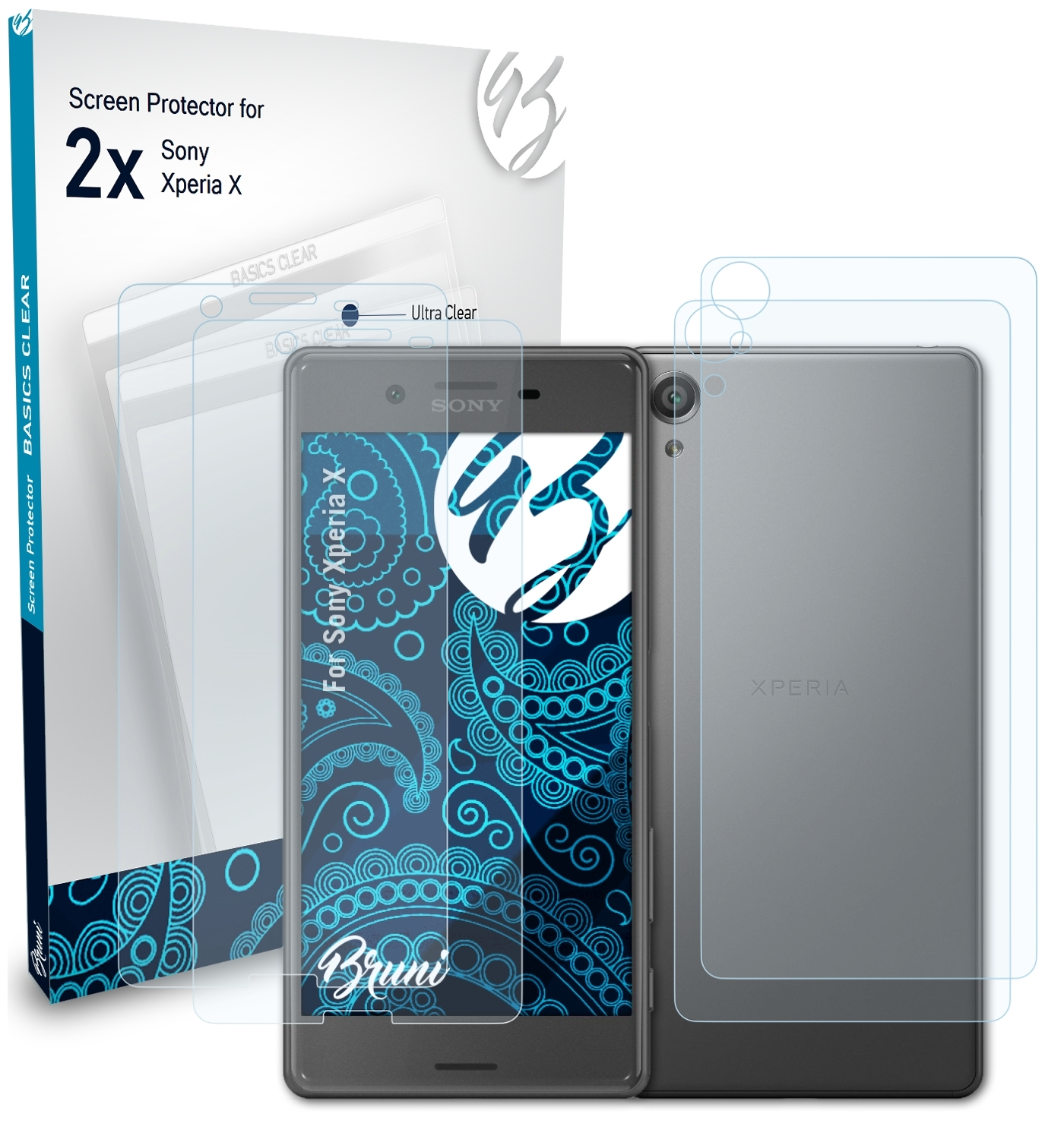BRUNI Basics-Clear Xperia Schutzfolie(für X) 2x Sony