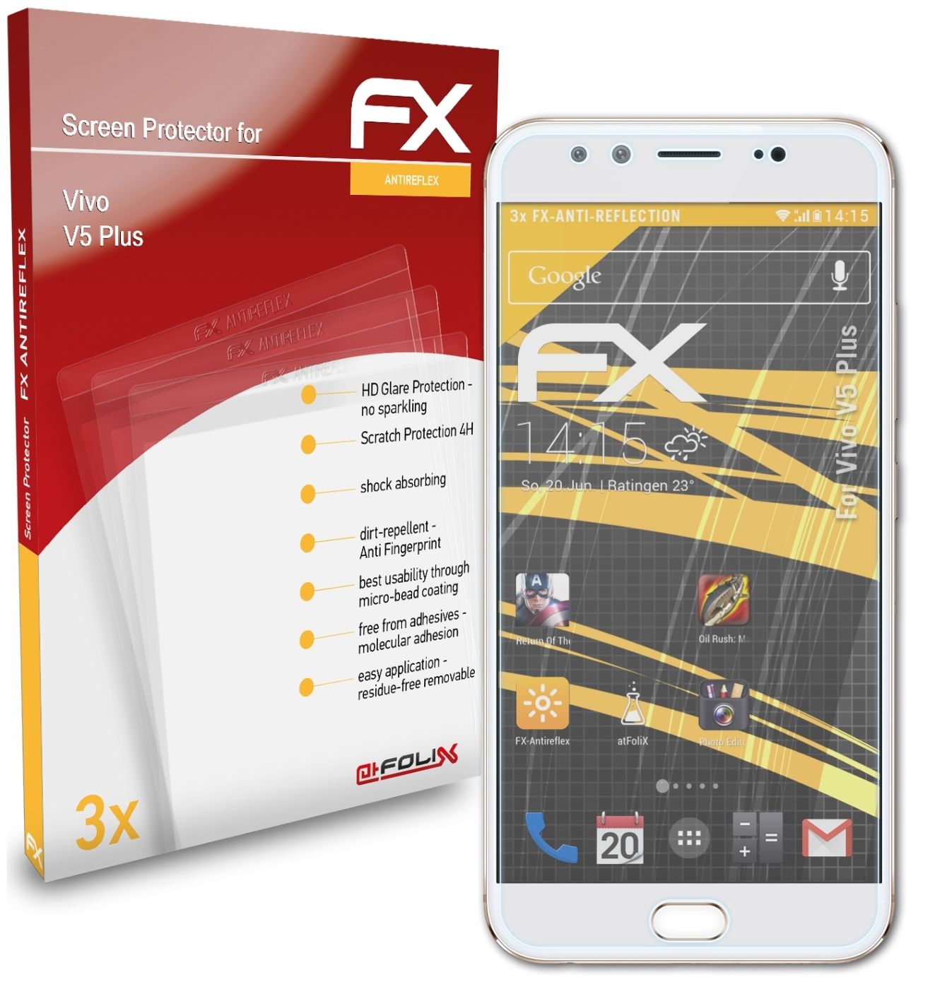 ATFOLIX Plus) 3x V5 Vivo FX-Antireflex Displayschutz(für
