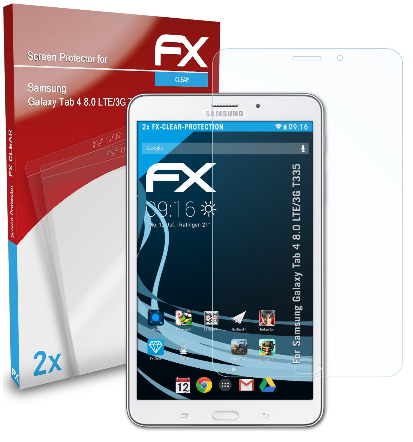 ATFOLIX 2x Galaxy 4 Tab 8.0 FX-Clear (LTE/3G T335)) Displayschutz(für Samsung