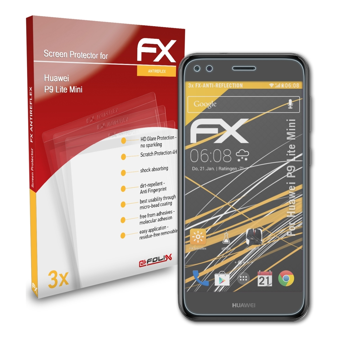 FX-Antireflex Huawei Lite ATFOLIX Displayschutz(für 3x P9 Mini)
