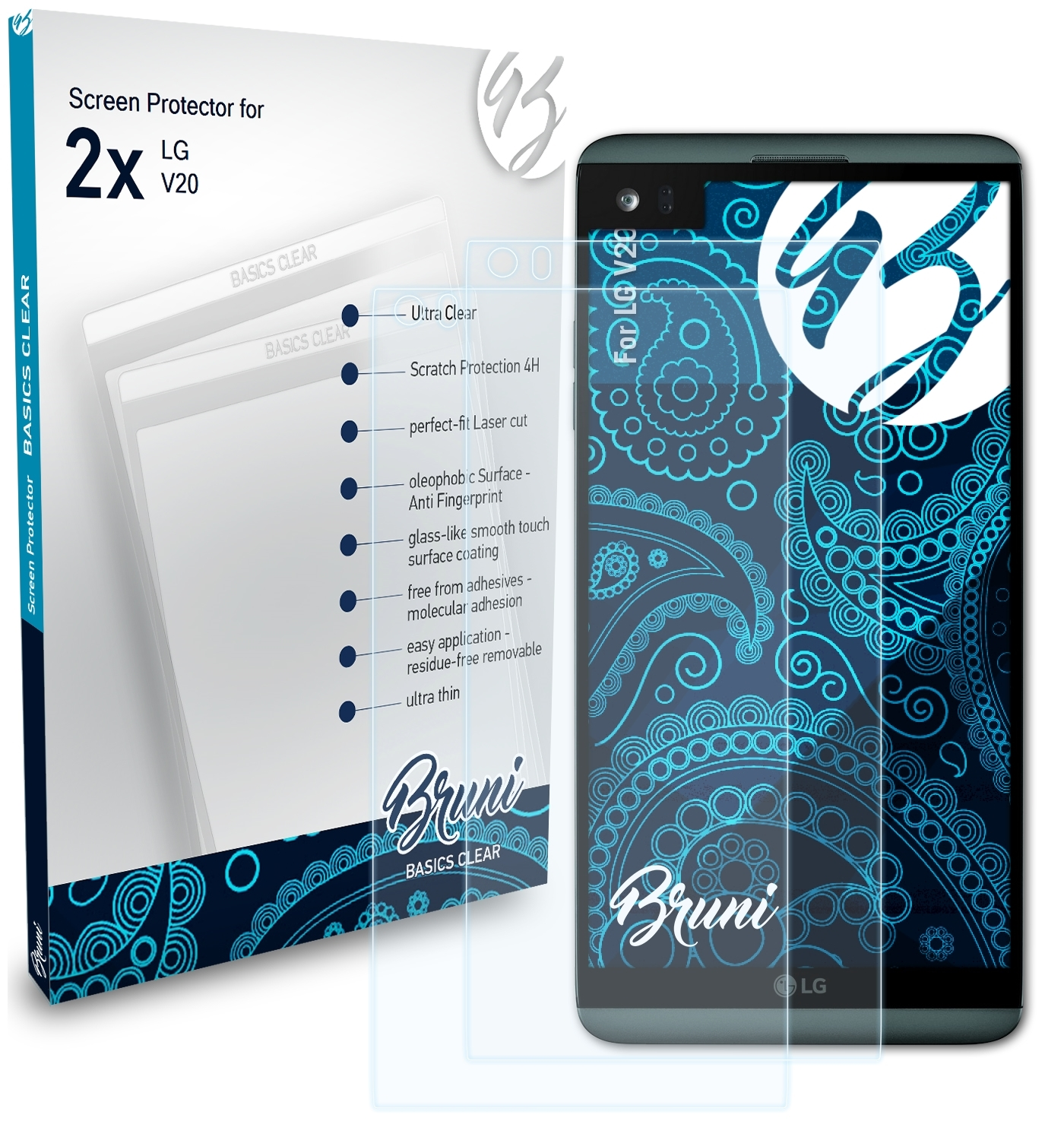 LG V20) 2x Basics-Clear BRUNI Schutzfolie(für