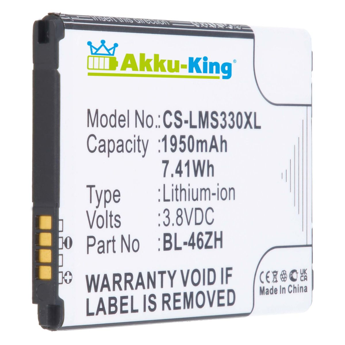 Handy-Akku, Li-Ion kompatibel 1950mAh mit Volt, BL-46ZH AKKU-KING LG Akku 3.8