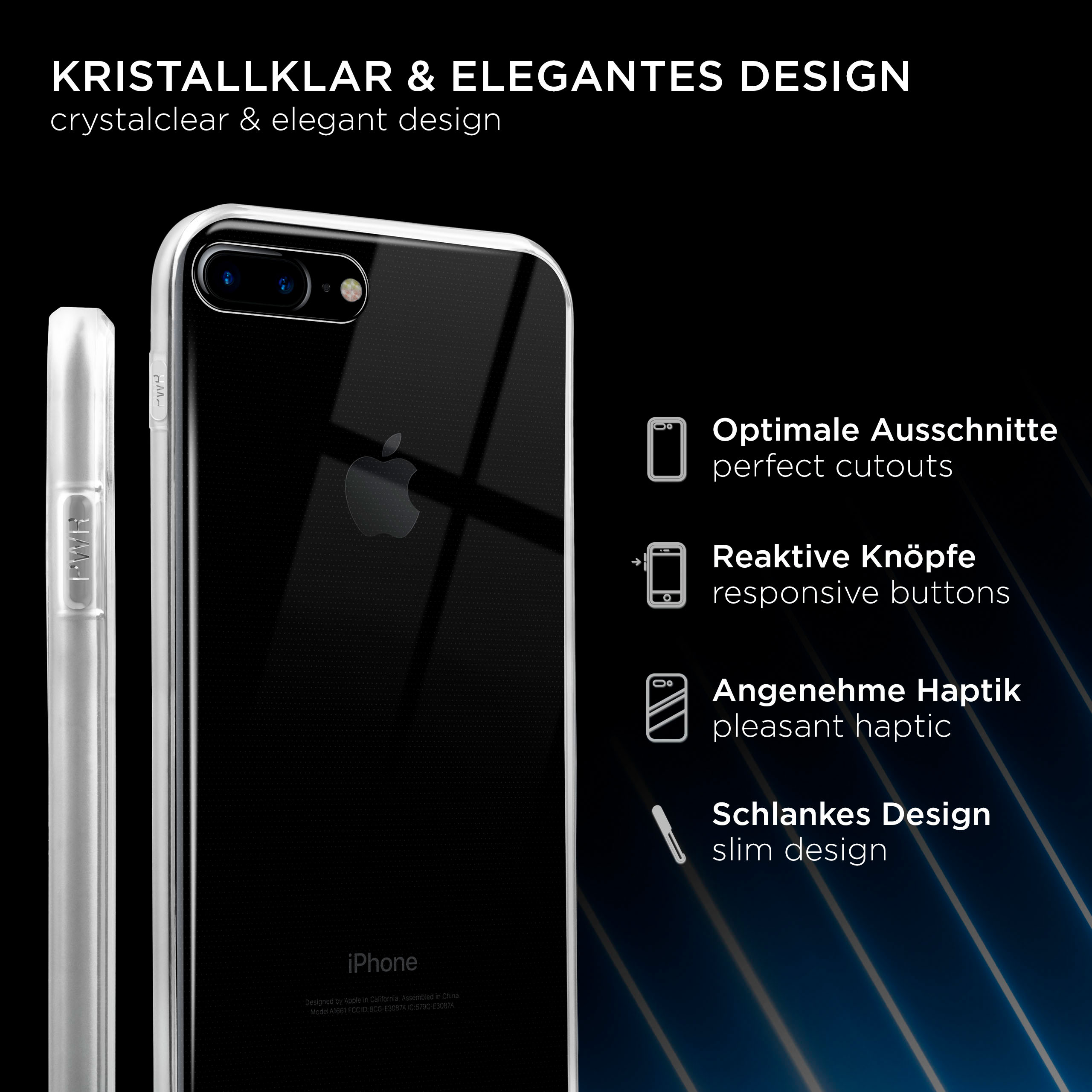 Eine Handyhülle mit einem Handy darin. Es zeigt das Handy und die Hüllenmerkmale.
