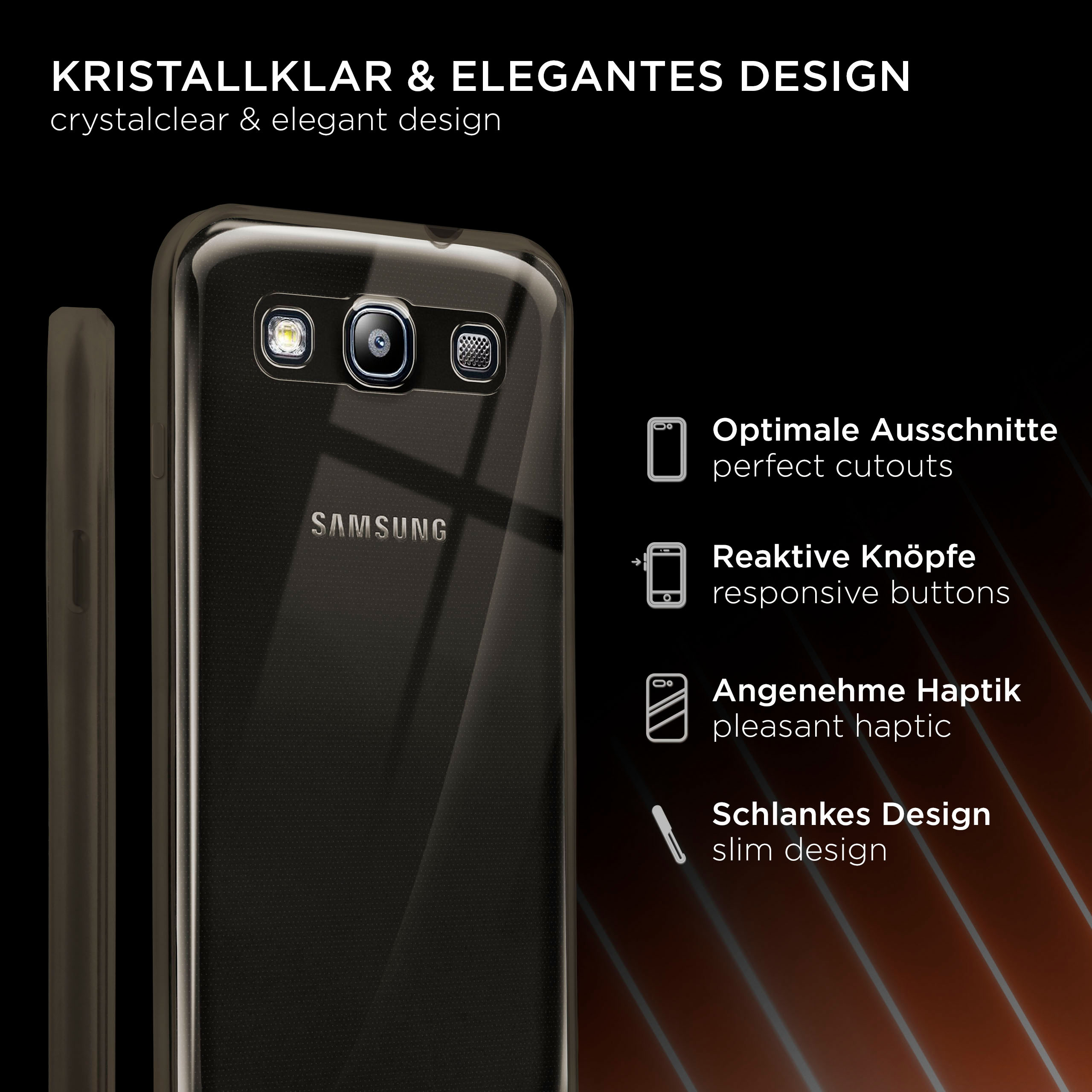 Eine Handyhülle mit einem Telefon im Inneren. Es zeigt ein Bild und Text.