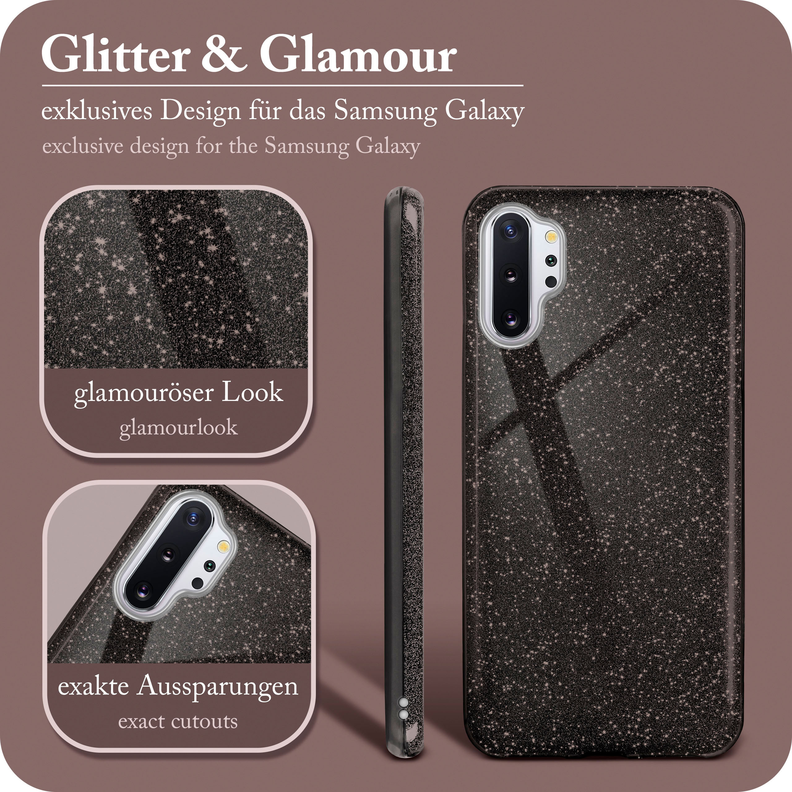 Plus Black Backcover, Note10 Samsung, Glamour (4G/5G), Case, - Glitter ONEFLOW