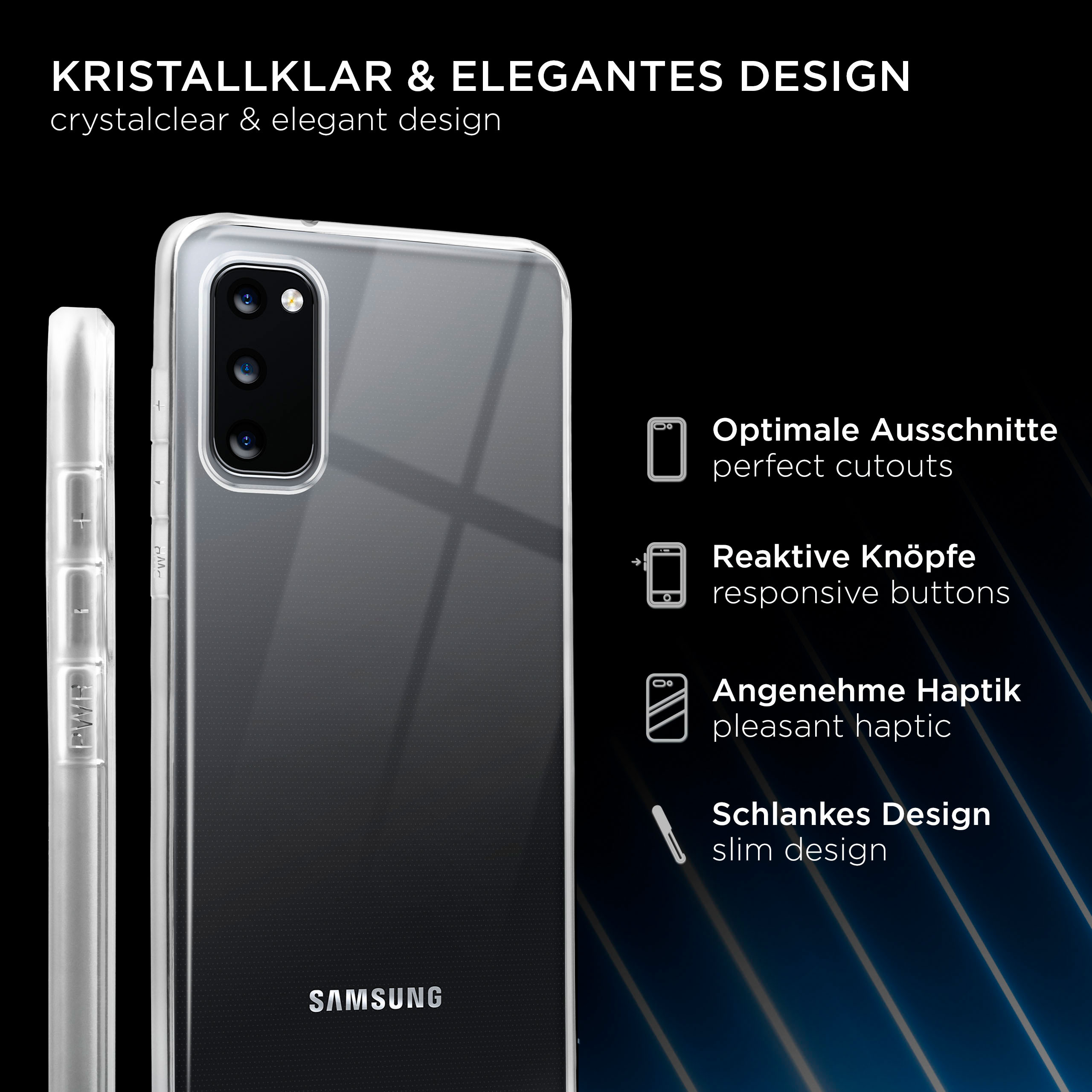 Transparente Handyhülle mit einem Handy darin, das die Rückseite des Telefons zeigt.