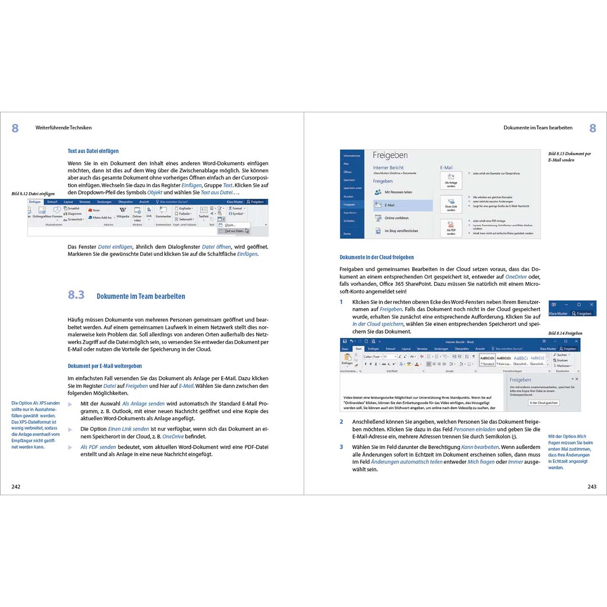 Zwei Seiten eines Dokuments mit Text und Bildern zum Thema Datenbearbeitung und Dokumentfreigabe.