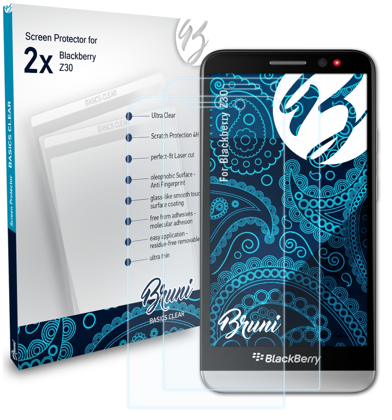 BRUNI 2x Schutzfolie(für Basics-Clear Blackberry Z30)