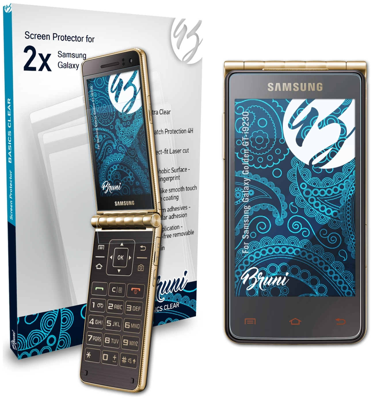 BRUNI 2x Schutzfolie(für Basics-Clear Samsung (GT-i9230)) Golden Galaxy