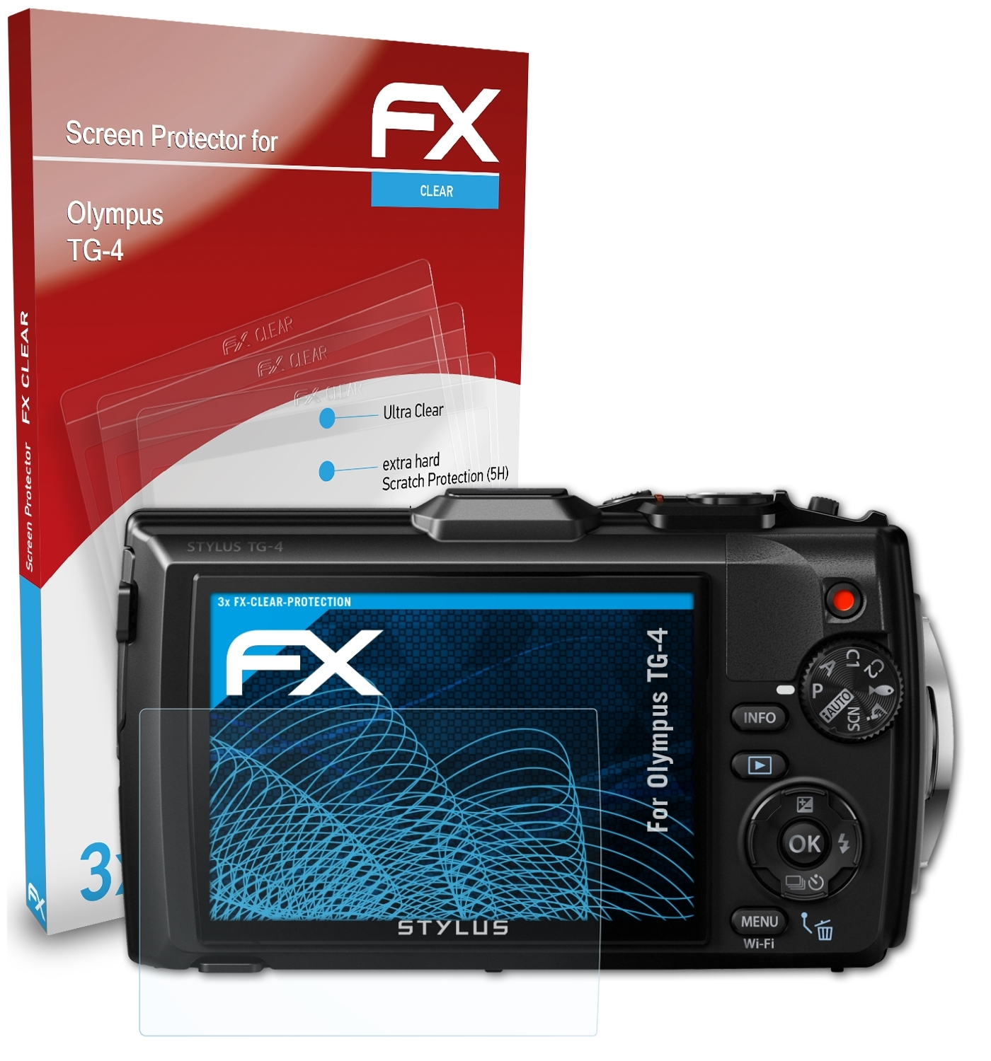 FX-Clear TG-4) 3x Displayschutz(für ATFOLIX Olympus