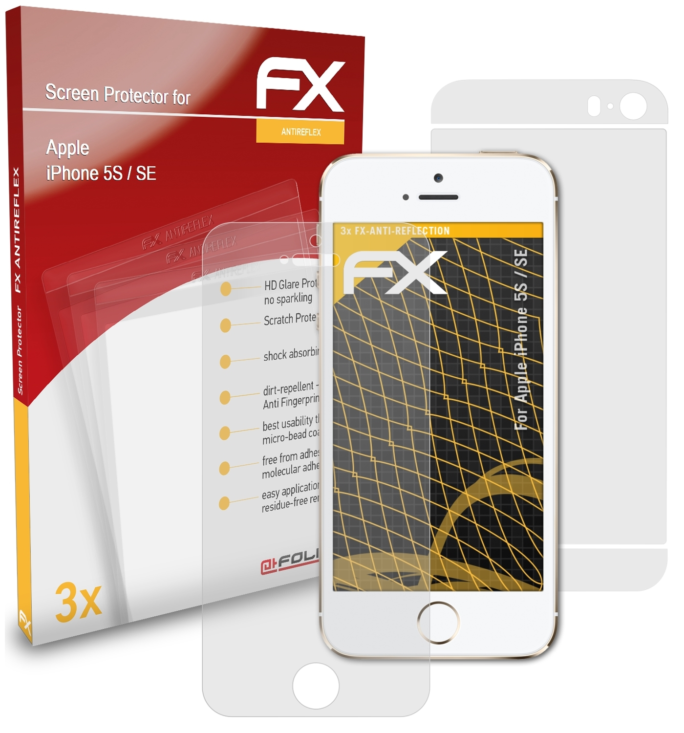 ATFOLIX 3x SE) FX-Antireflex 5S iPhone Displayschutz(für Apple 