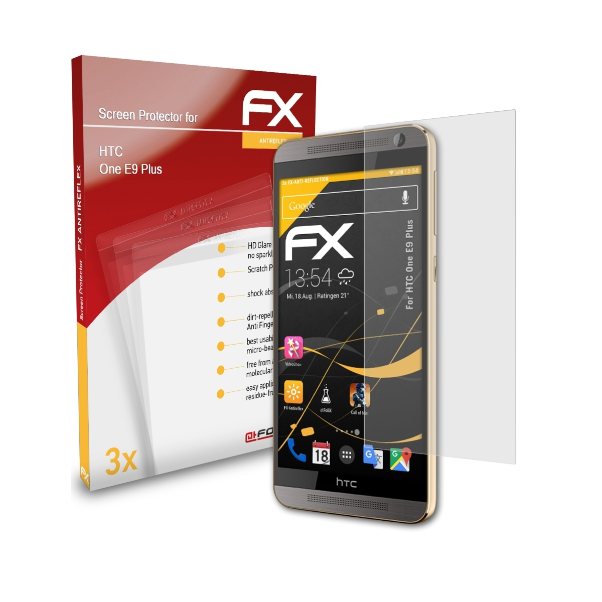 FX-Antireflex Plus) One ATFOLIX HTC E9 3x Displayschutz(für