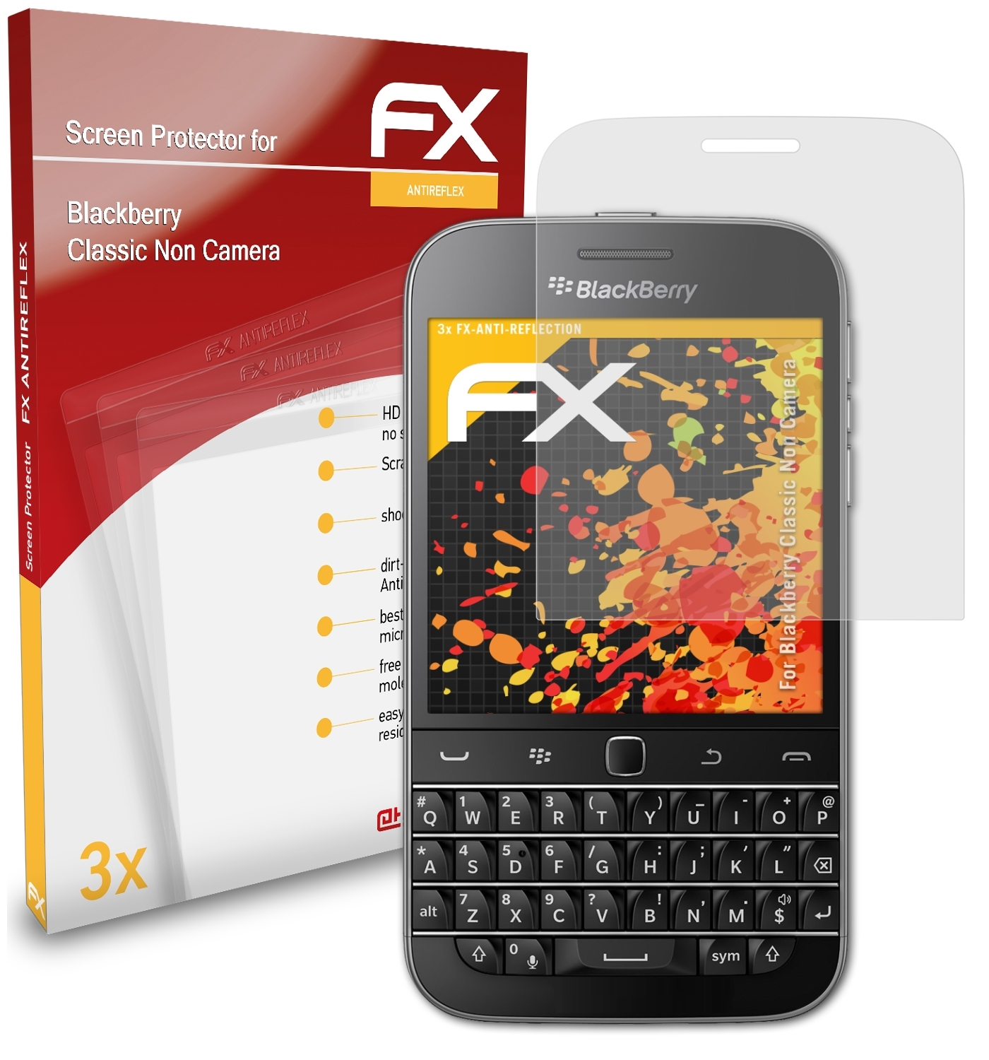 ATFOLIX 3x FX-Antireflex Camera) Blackberry Displayschutz(für Classic Non