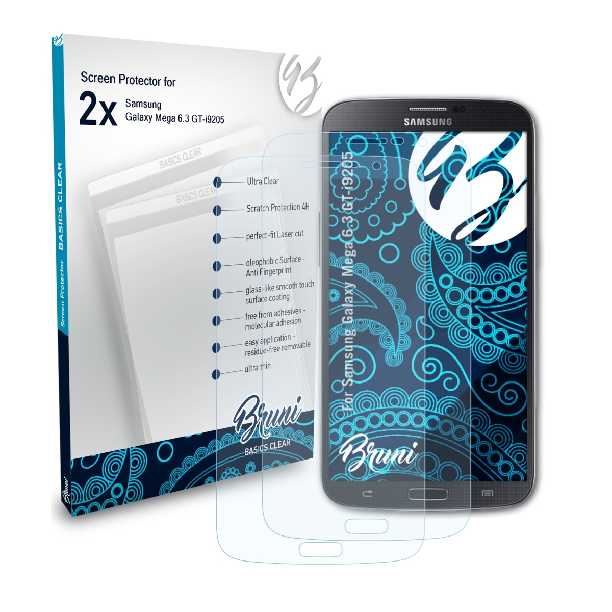 BRUNI 2x Schutzfolie(für Basics-Clear (GT-i9205)) Galaxy Mega Samsung 6.3