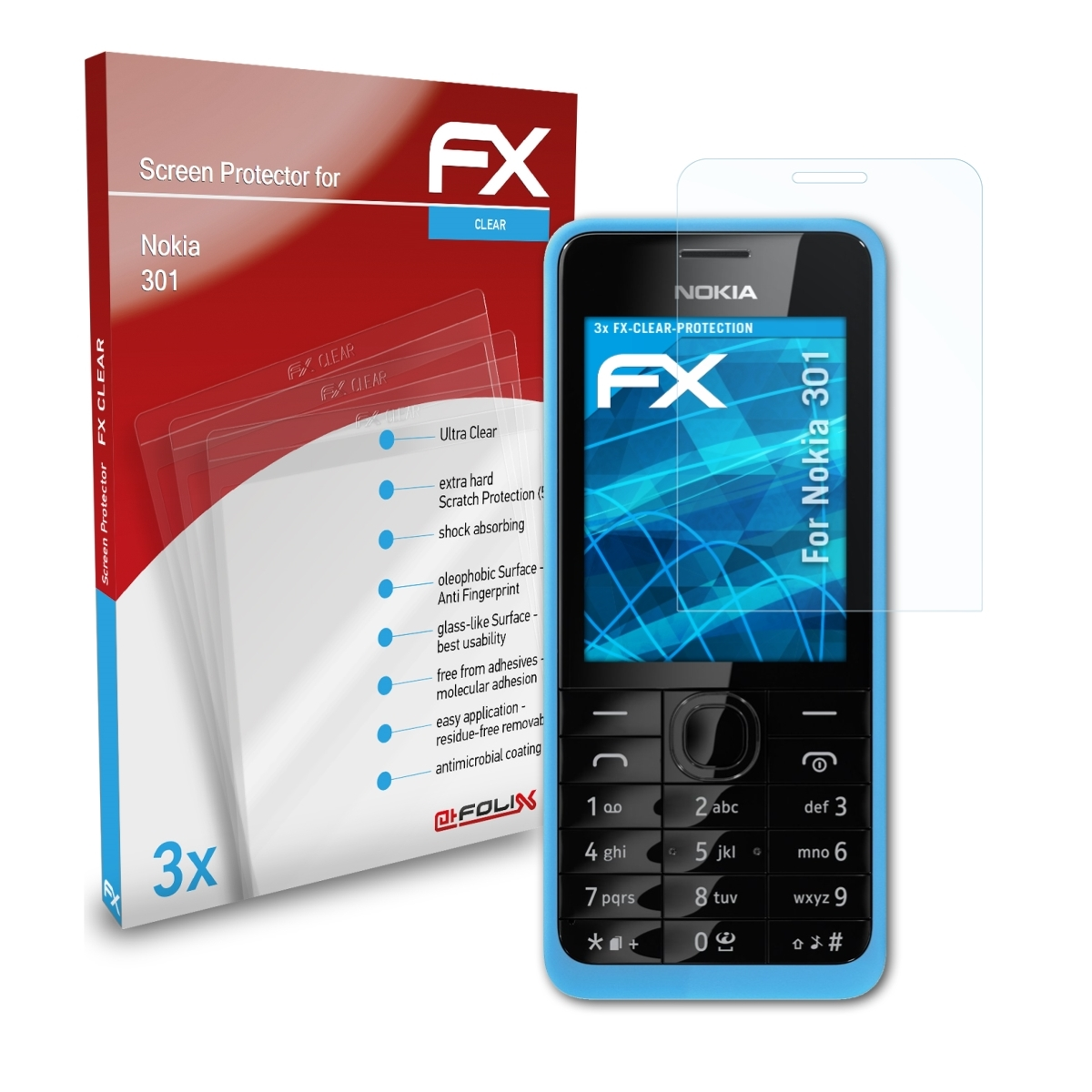 FX-Clear Nokia 301) ATFOLIX Displayschutz(für 3x