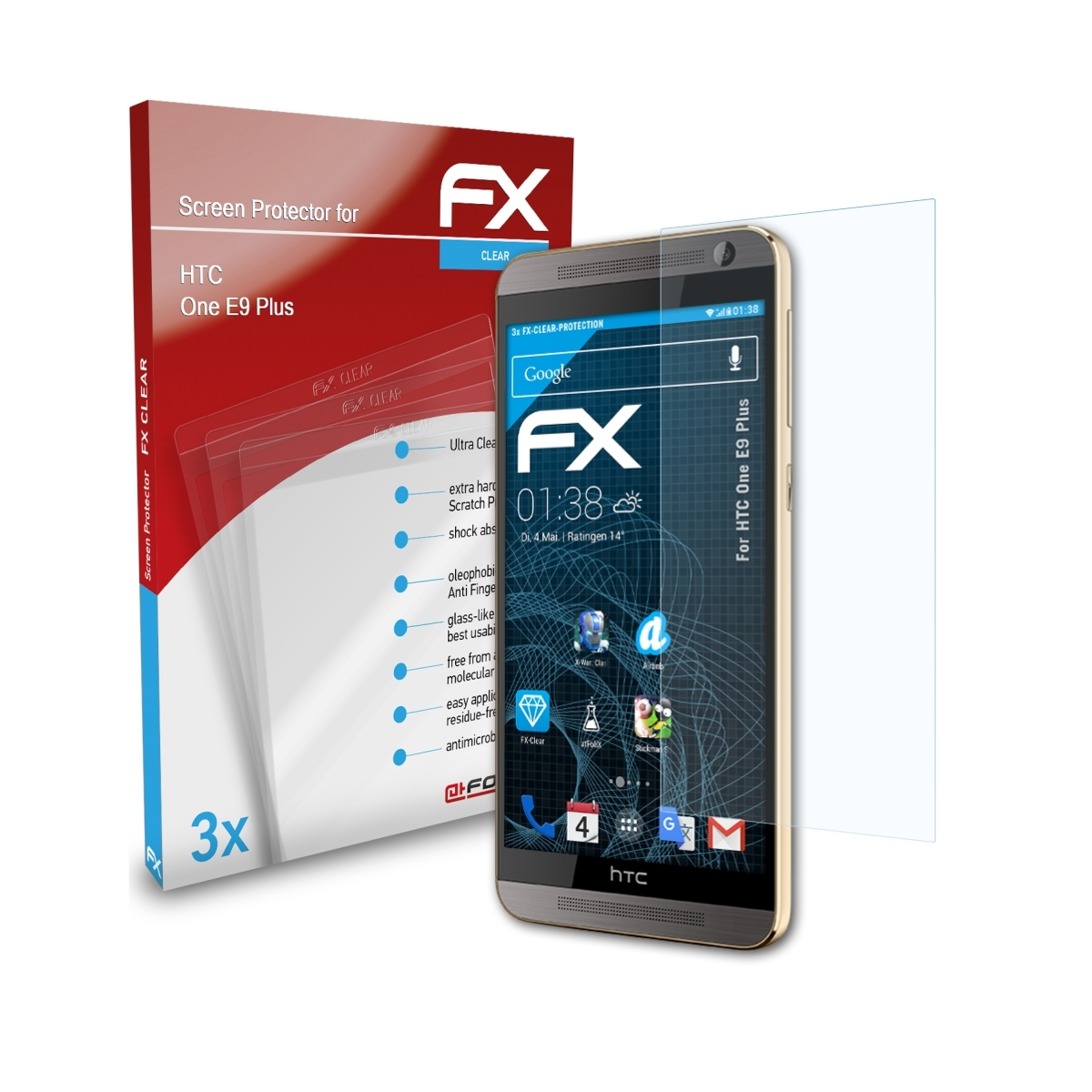 Plus) HTC ATFOLIX E9 Displayschutz(für One 3x FX-Clear