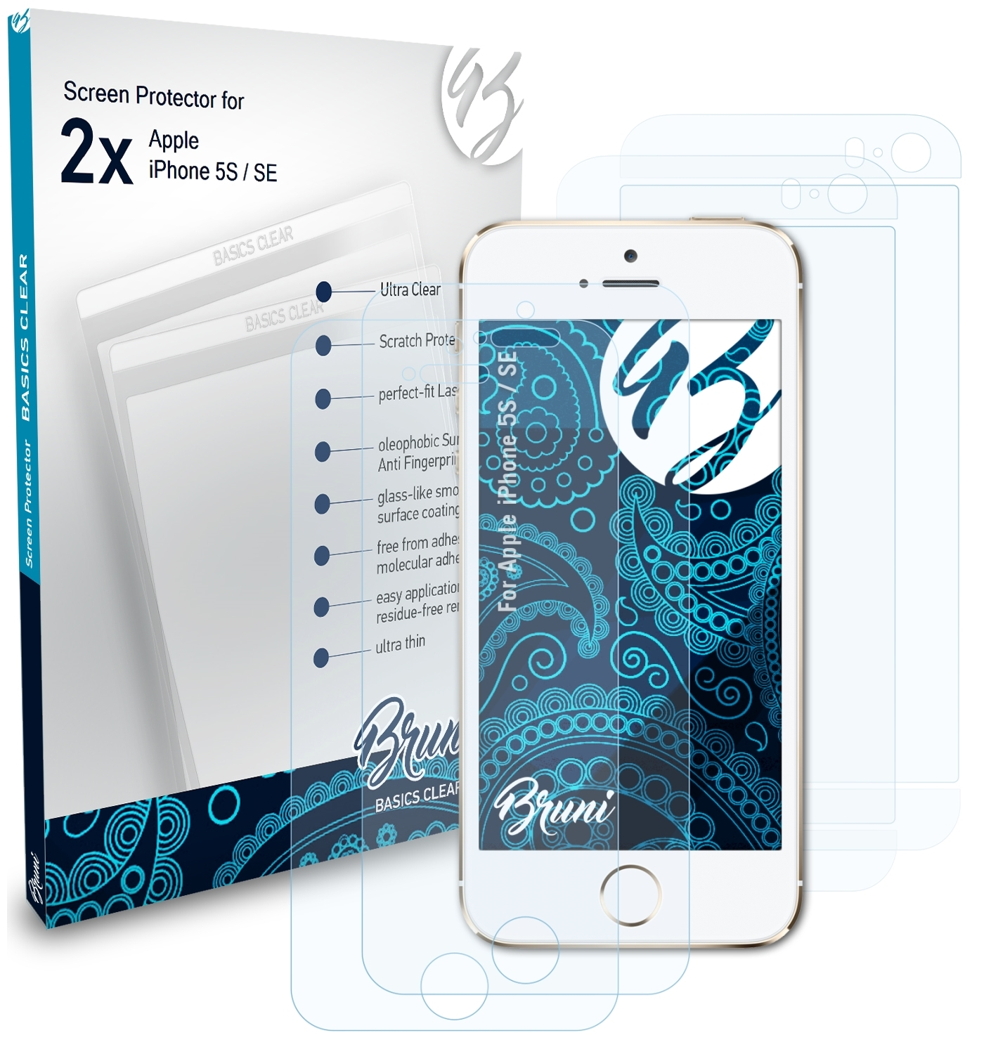 BRUNI 2x Schutzfolie(für Apple 5S / SE) Basics-Clear iPhone